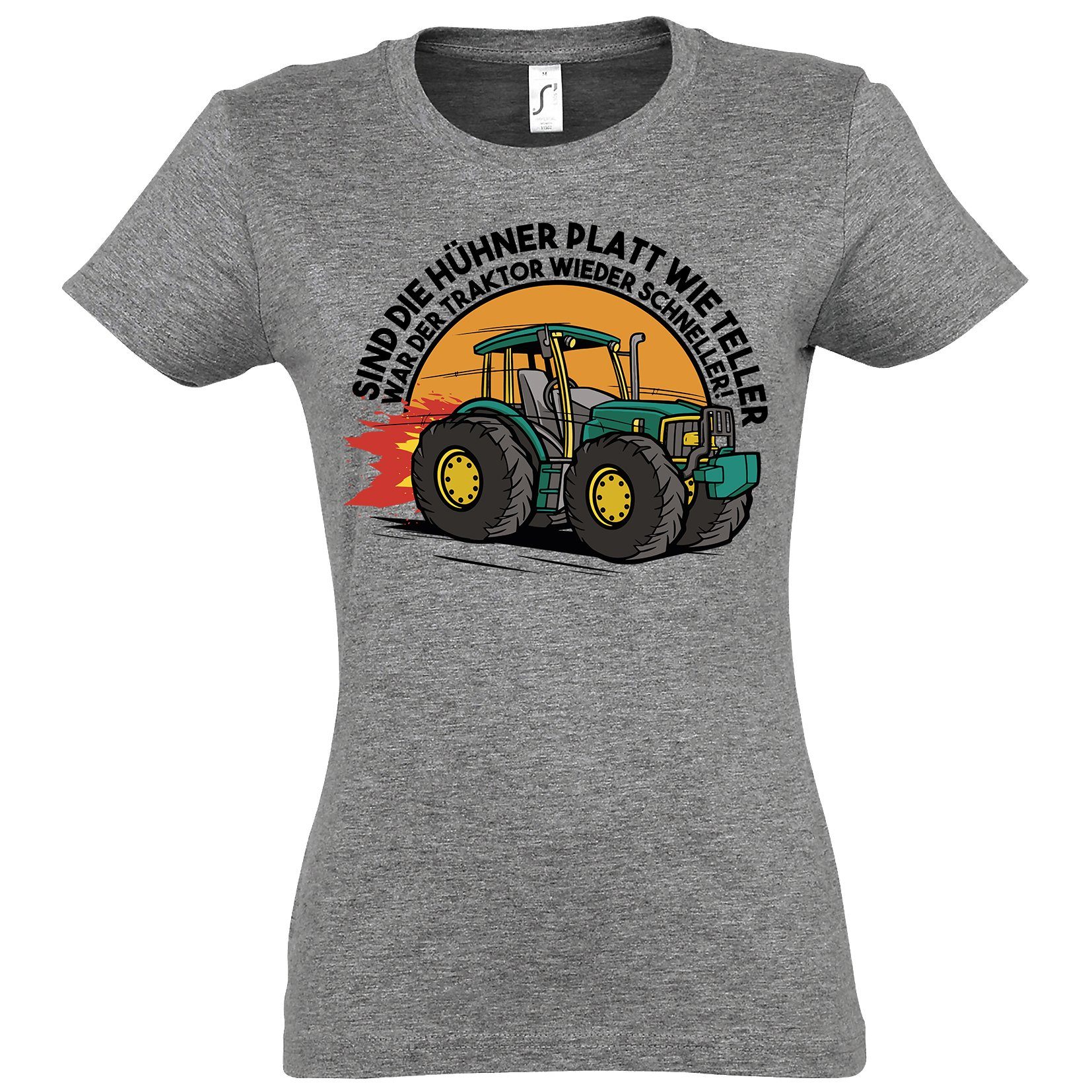 Youth Designz T-Shirt Traktor Farmer Damen Shirt mit lustigem Spruch Aufdruck Grau