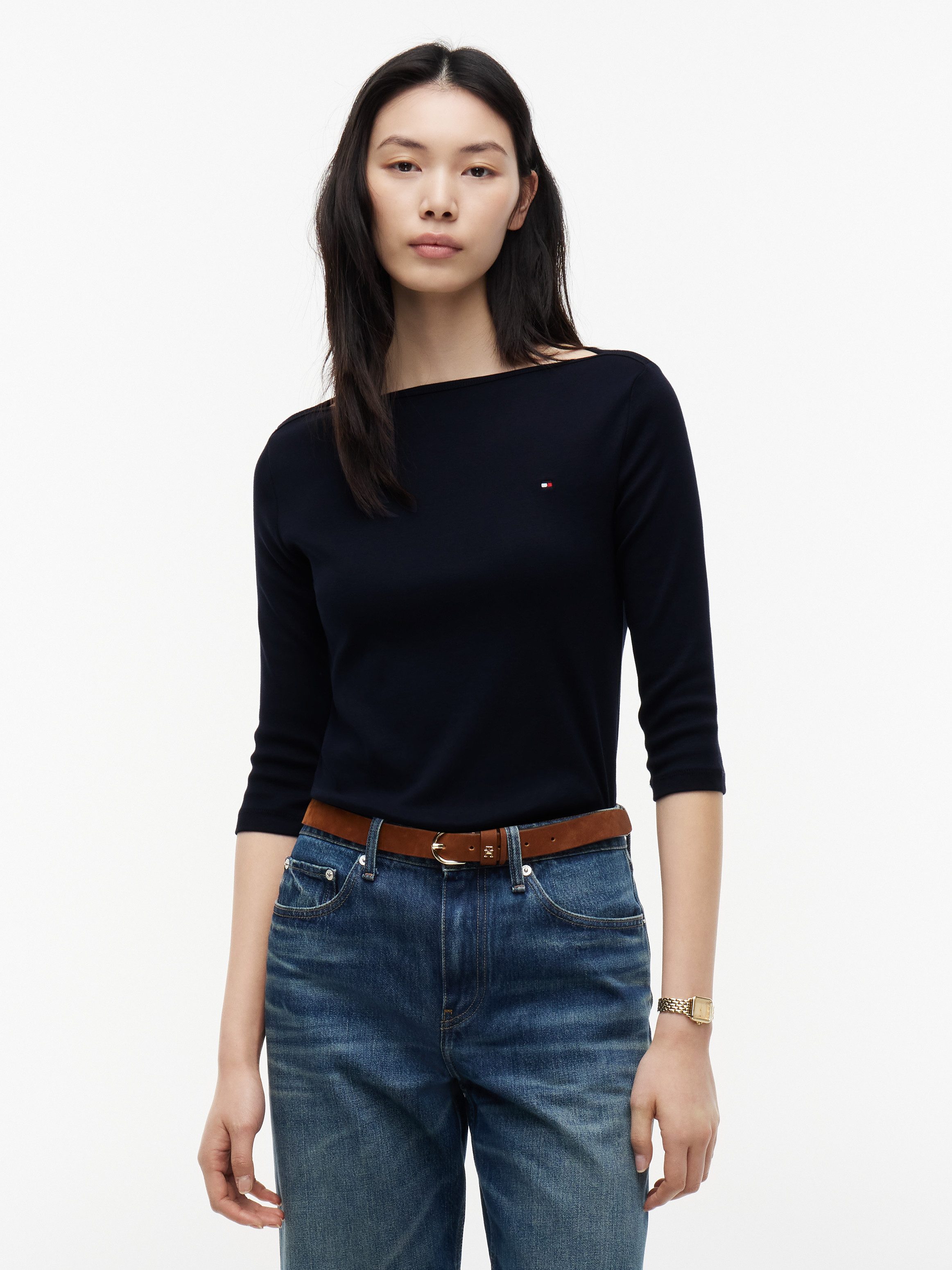 Tommy Hilfiger 3/4-Arm-Shirt NEW CODY BOAT-NECK Baumwolle, U-Boot-Ausschnitt, Slim Fit