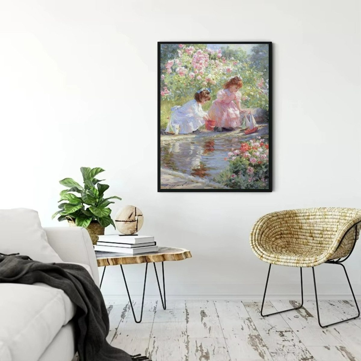 TPFLiving Kunstdruck (OHNE RAHMEN) Poster - Leinwand - Wandbild, Renaissance-Kunst: Frau liebt Vintage Viktorianisches Mädchen Leinwand (Leinwandbild XXL), Farben: Schwarz, Weiß, Orange, Blau, Rosa -Größe: 20x30cm