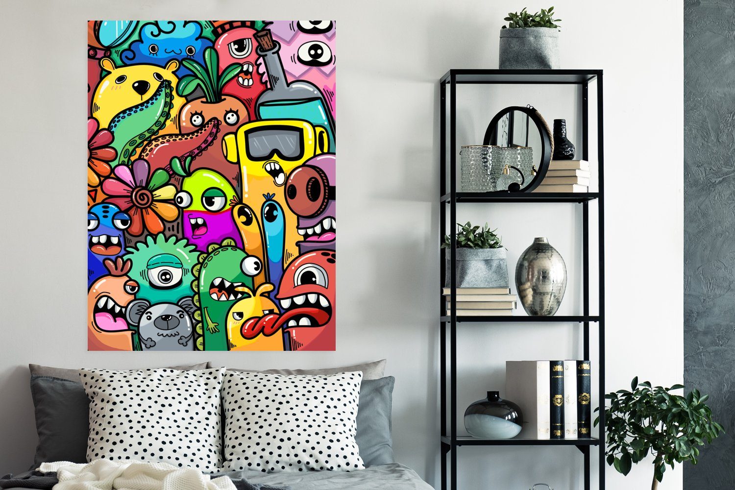 MuchoWow St), Deko, - Qualitätsdruck Monster Gemüse Poster Wandbild, Muster Dickes Schlafzimmer, Kinder, - Blumen - - Regenbogen Wohnzimmer, (1 Papier -