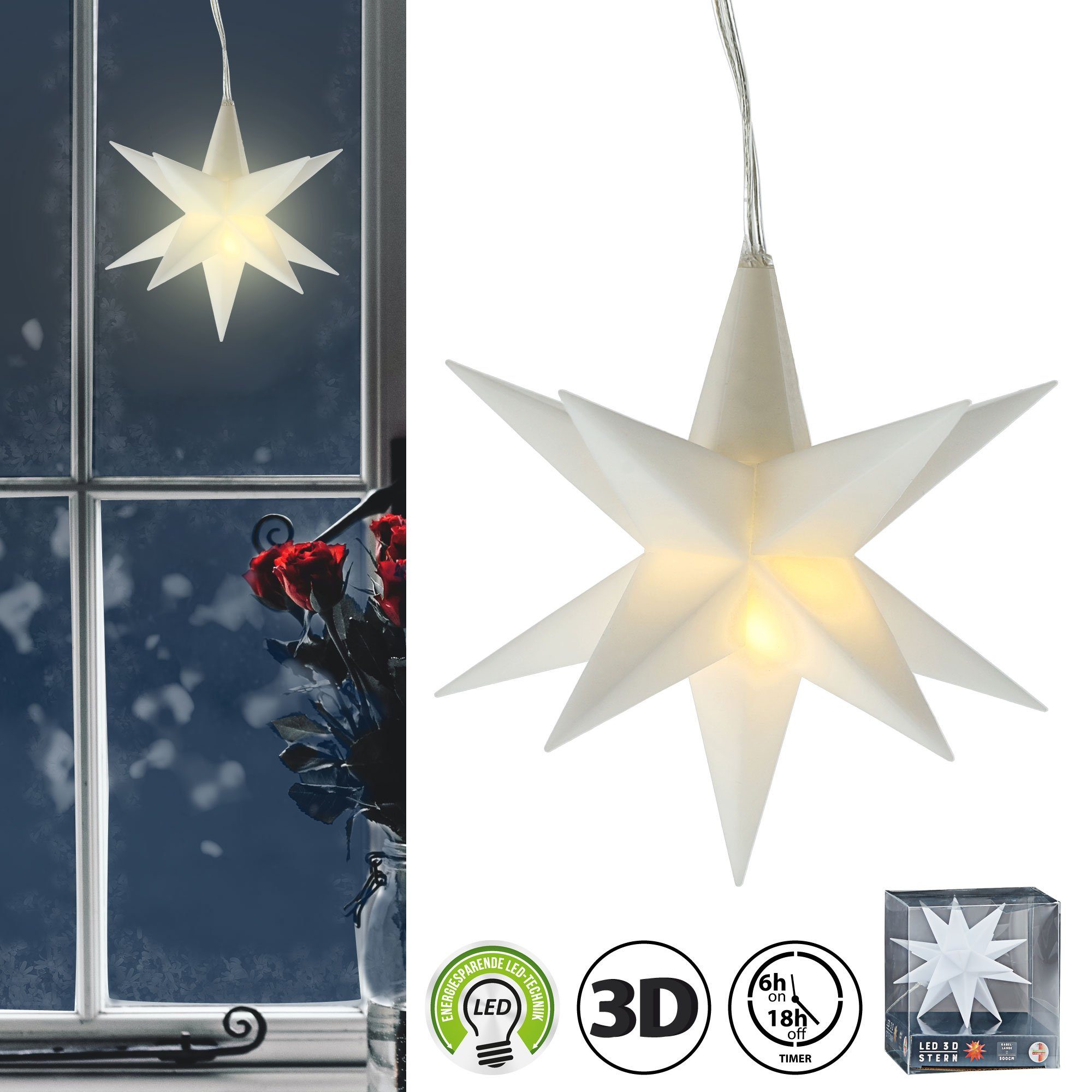 [Neue Produkte sind günstig] CEPEWA Dekostern Leuchtstern 3D weiß Weihnachtsstern Weihnachten Timer