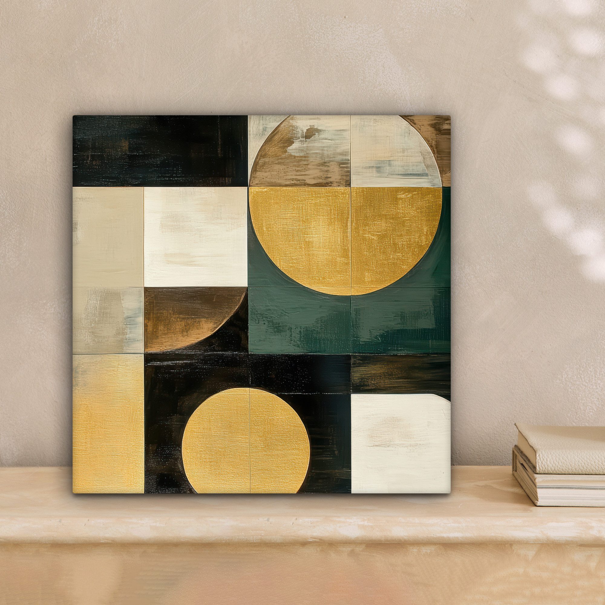 OneMillionCanvasses® Leinwandbild Abstrakt - Gold - Bronze - Formen - Geometrisch, Fotodruck (1 St), Wandbild, Deko Schlafzimmer Wohnzimmer Flur 20x20 cm