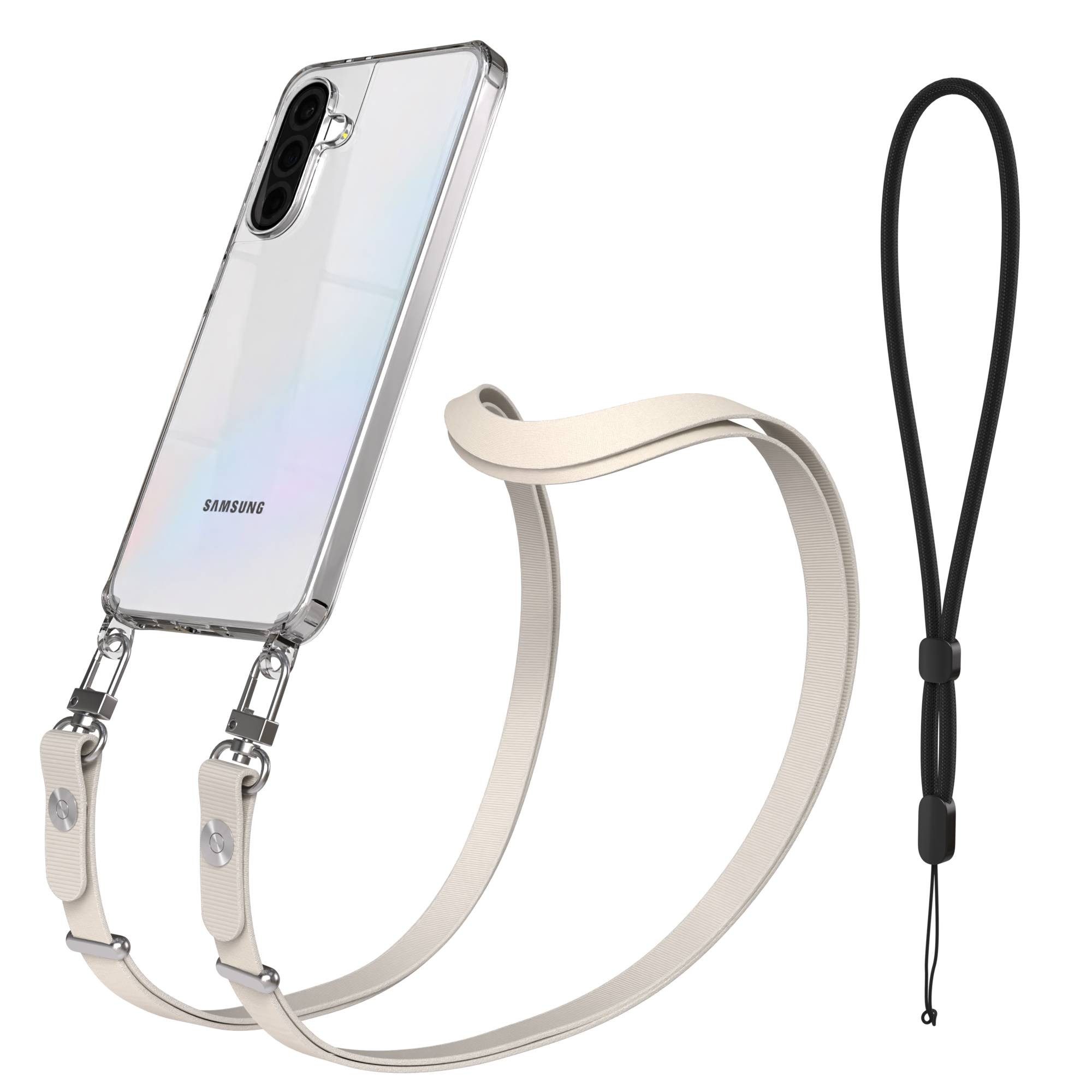 EAZY CASE Handykette für Samsung Galaxy A36 Handyhülle mit Handyband magnetisch, Handykette in Taupe mit Band und zusätzlichen 2x2 Connectoren