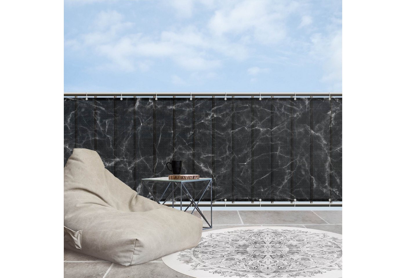 Thumbnail - Bilderdepot24 Balkonsichtschutz Sichtschutz Balkon Muster Natur Stein Nero Carrara Balkonbespannung (1m bis 10m fein gel...