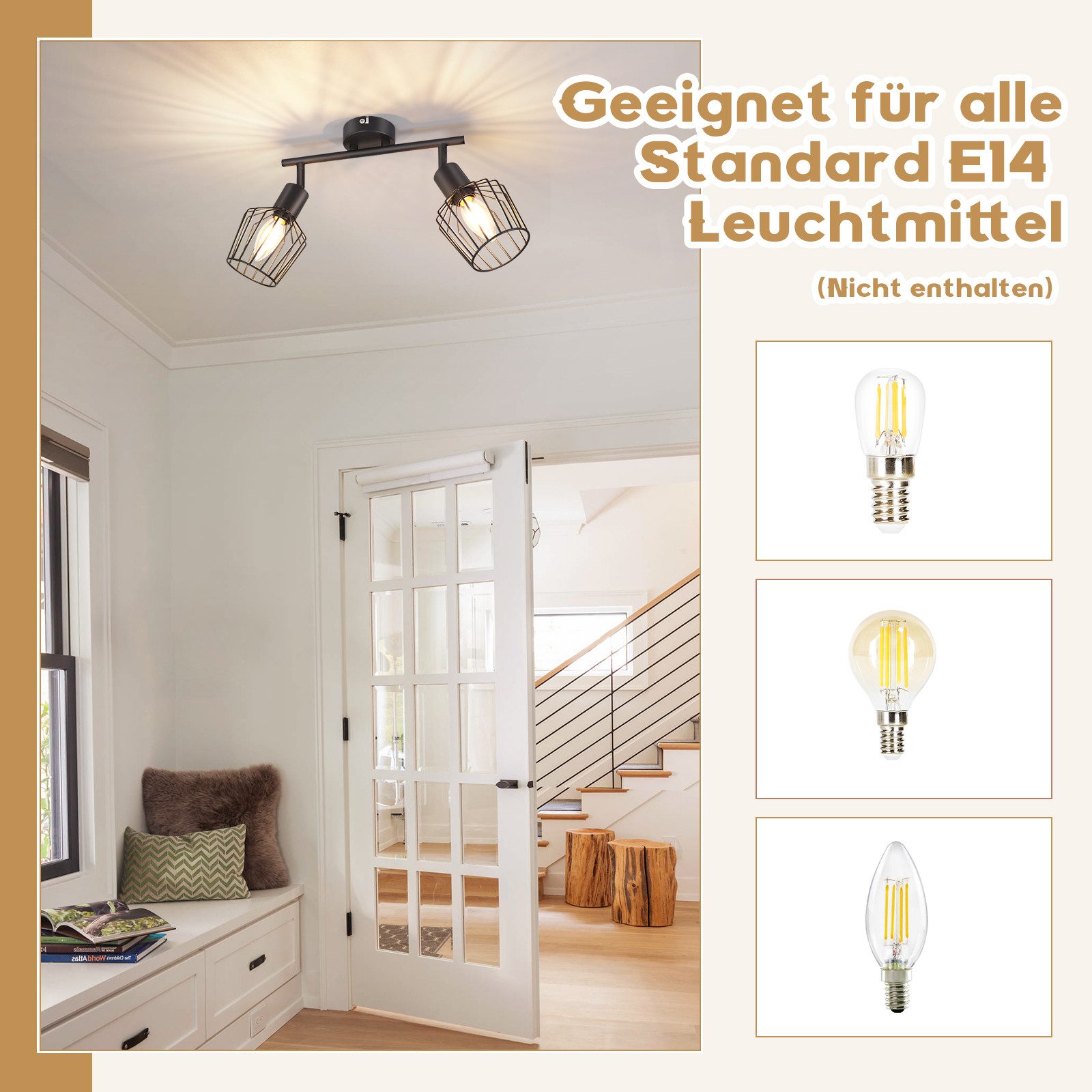 ZMH Deckenleuchte Wohnzimmer 2 Flammig Deckenstrahler Vintage E14 Fassung S günstig online kaufen