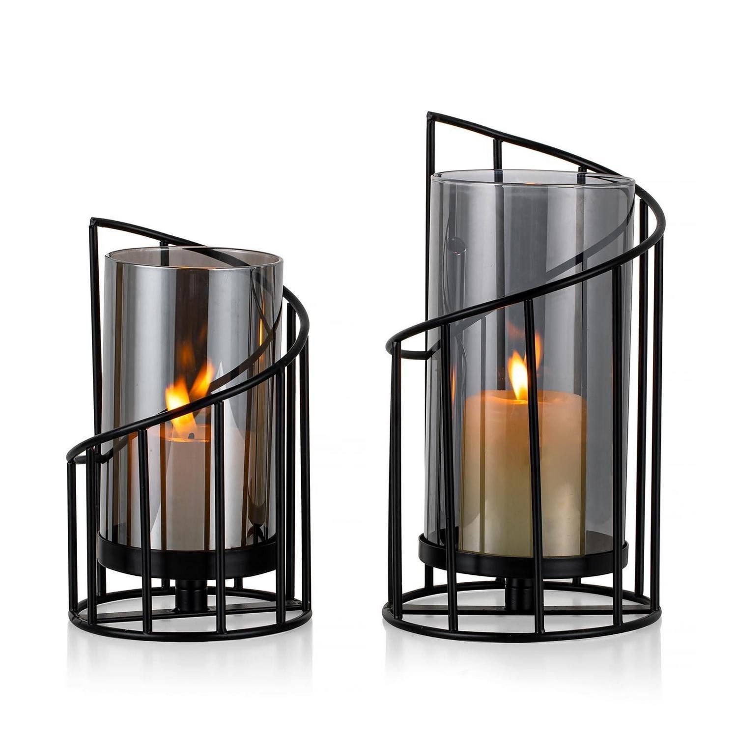 LuxusKollektion Windlicht Windlicht Set Schwarz Outdoor (2 St)