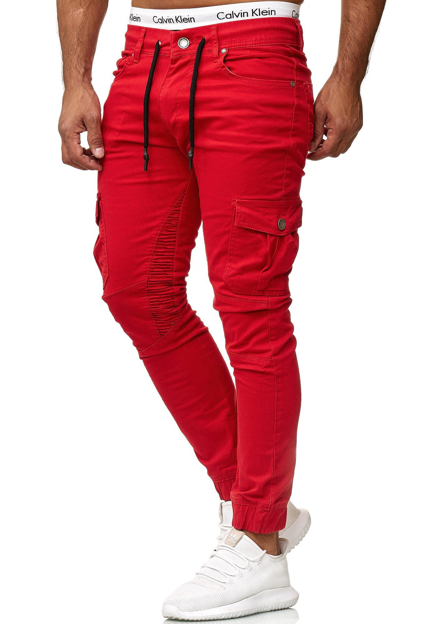 Streetwear, Freizeit Cargohose Straight-Jeans Business Casual Rot (Chino 3207C 1-tlg) OneRedox