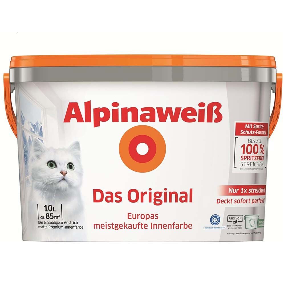 Alpina Wandfarbe Alpina Alpinaweiß Das Original Spritzfrei 10,0 Ltr. Innenfarbe