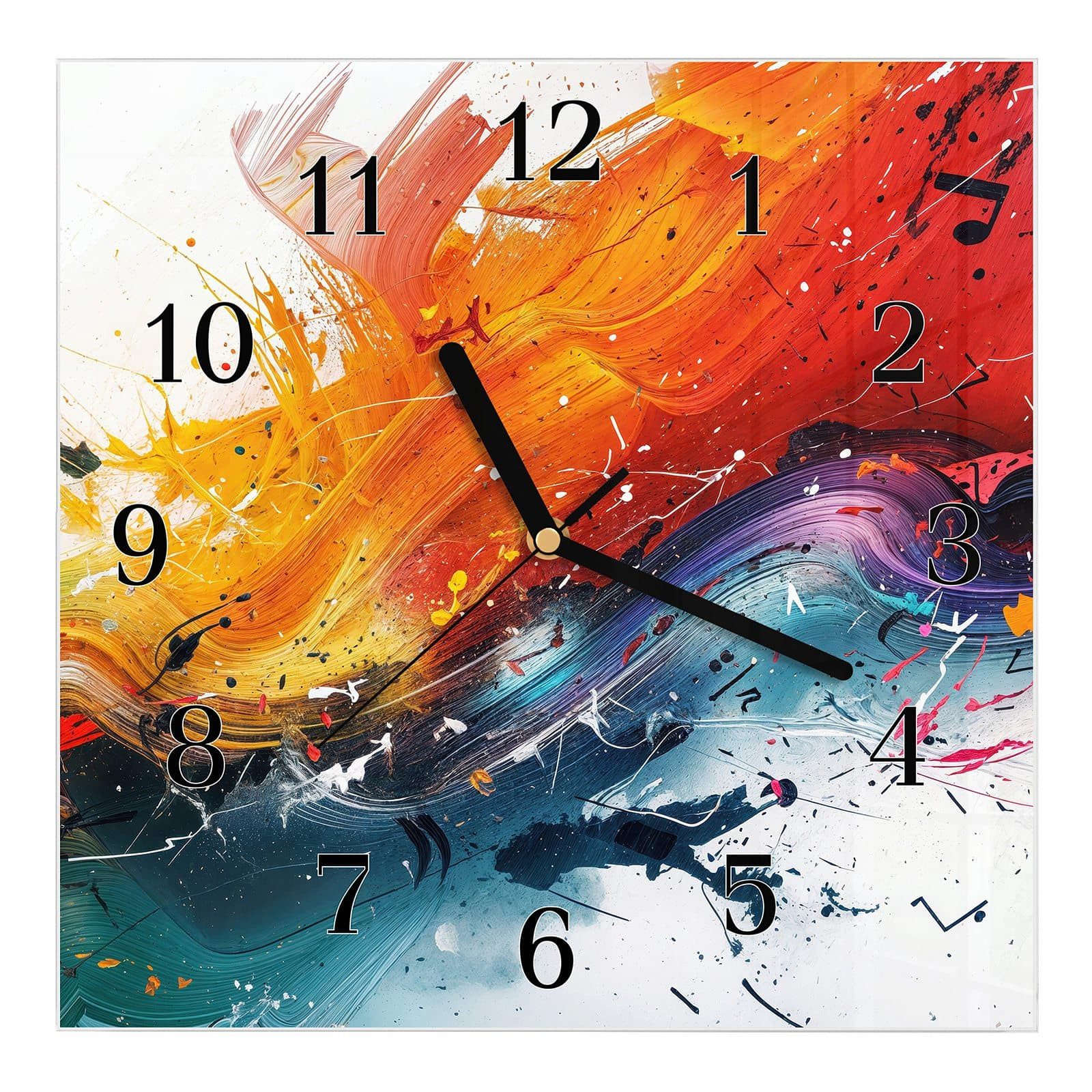 Wanduhr Glasuhr Wanduhr Wandkunst Größe 30 x 30 cm mit Motiv Farbenexplosion