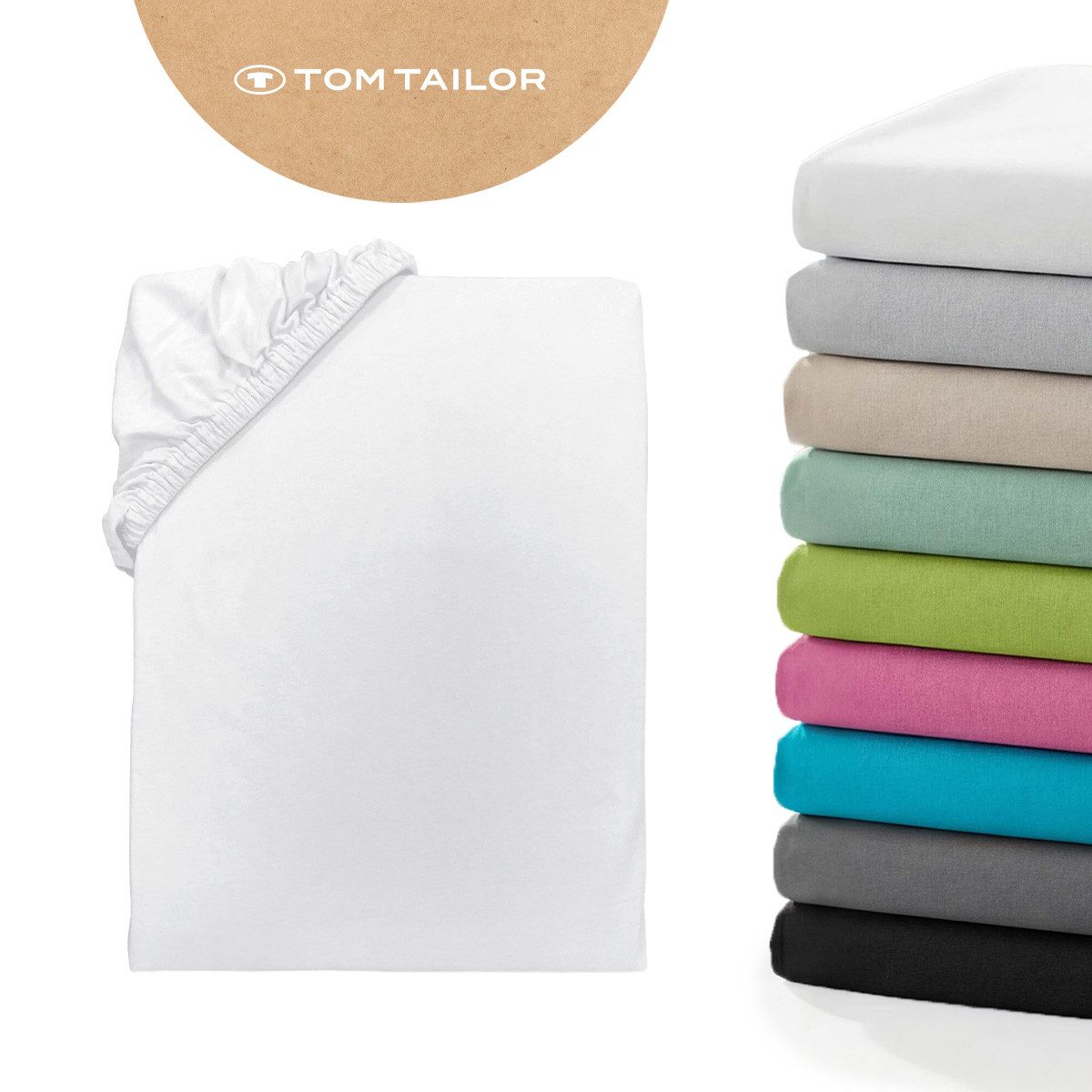 TOM TAILOR HOME Spannbettlaken Tom Tailor Jersey, Jersey, Gummizug: rundum, (1 Stück), ab Größe 90x200 cm, Laken in hochwertiger Jersey Qualität