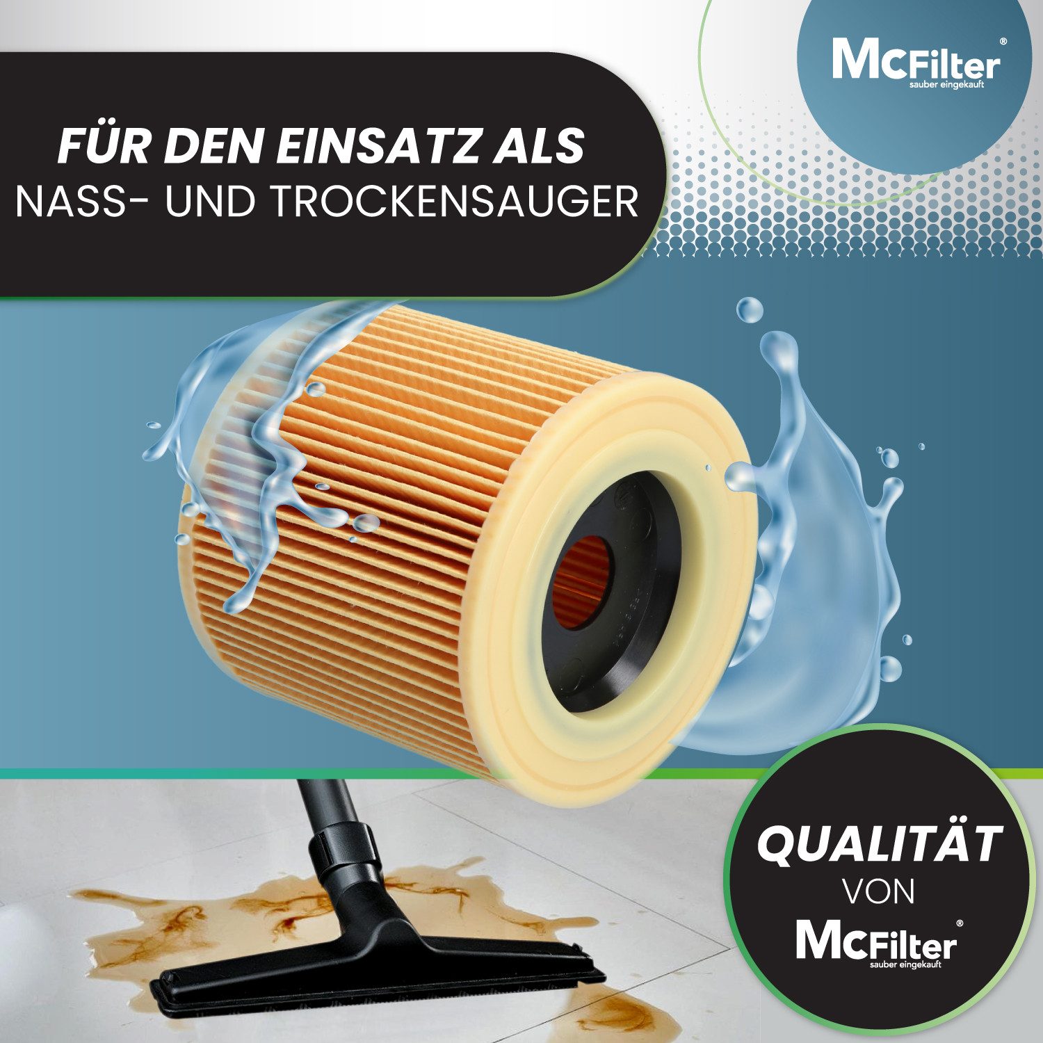 McFilter Patronenfilter (2 Filter) Lamellenfilter geeignet für Kärcher, für Kärcher Nass-Trockensauger MV2 WD2 A2003 A2004 WD2.200 WD2.210 WD2.240 WD2.250 und weitere Modelle, wie Kärcher Filter 6.414-552.0, 6.414-772.0, 6.414-547.0, (2-St., Filter + Verschlussschraube), wie Kärcher Filter 6.414-552.0, 6.414-772.0, 6.414-547.0