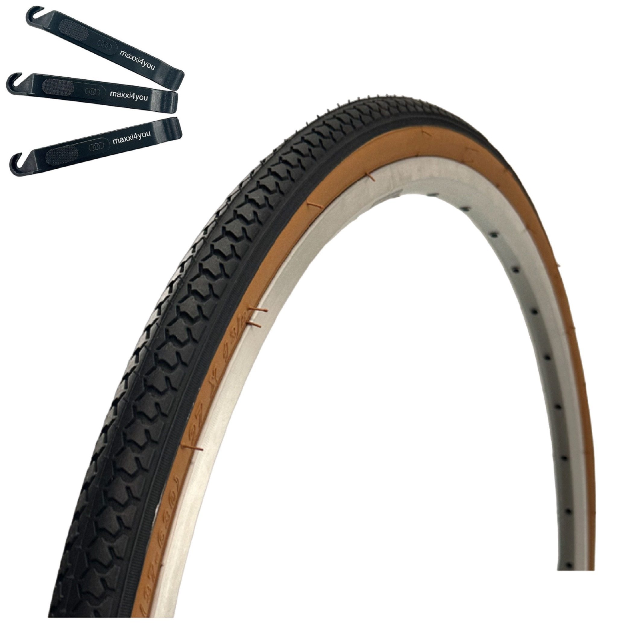 maxxi4you Fahrradreifen 1 x Roverstone 27 x 1 3/8 (37-630) Schwarz/Braun inkl. Reifenheber