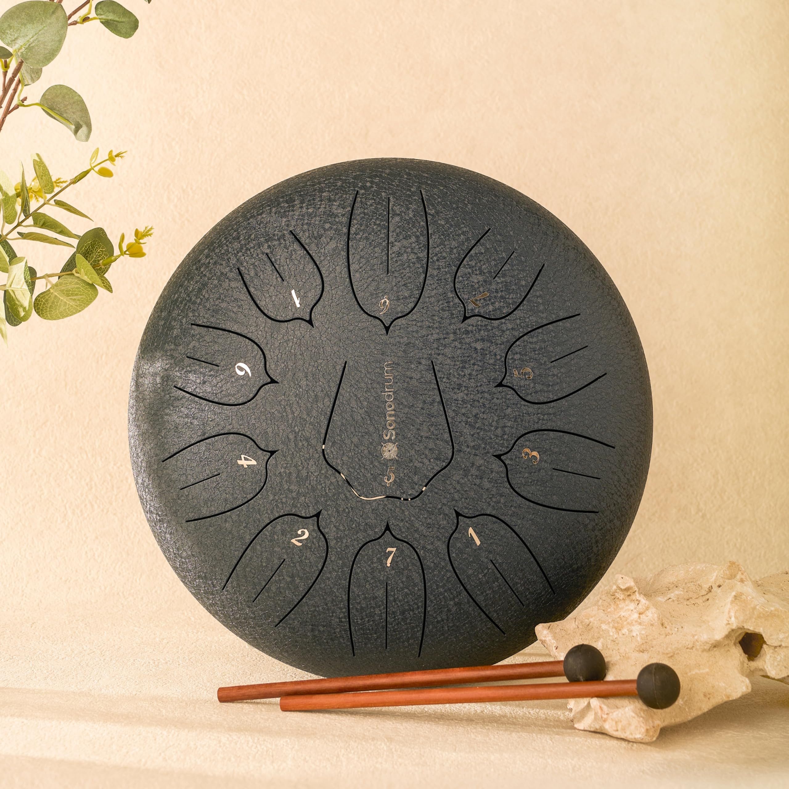 Sonodrum Steel Tongue Drum C - Dur, Zungentrommel 30 cm groß mit 11 Tönen,Steel Drum, Inkl. Liederbuch, Schlägel, Fingersticks und Tragetasche