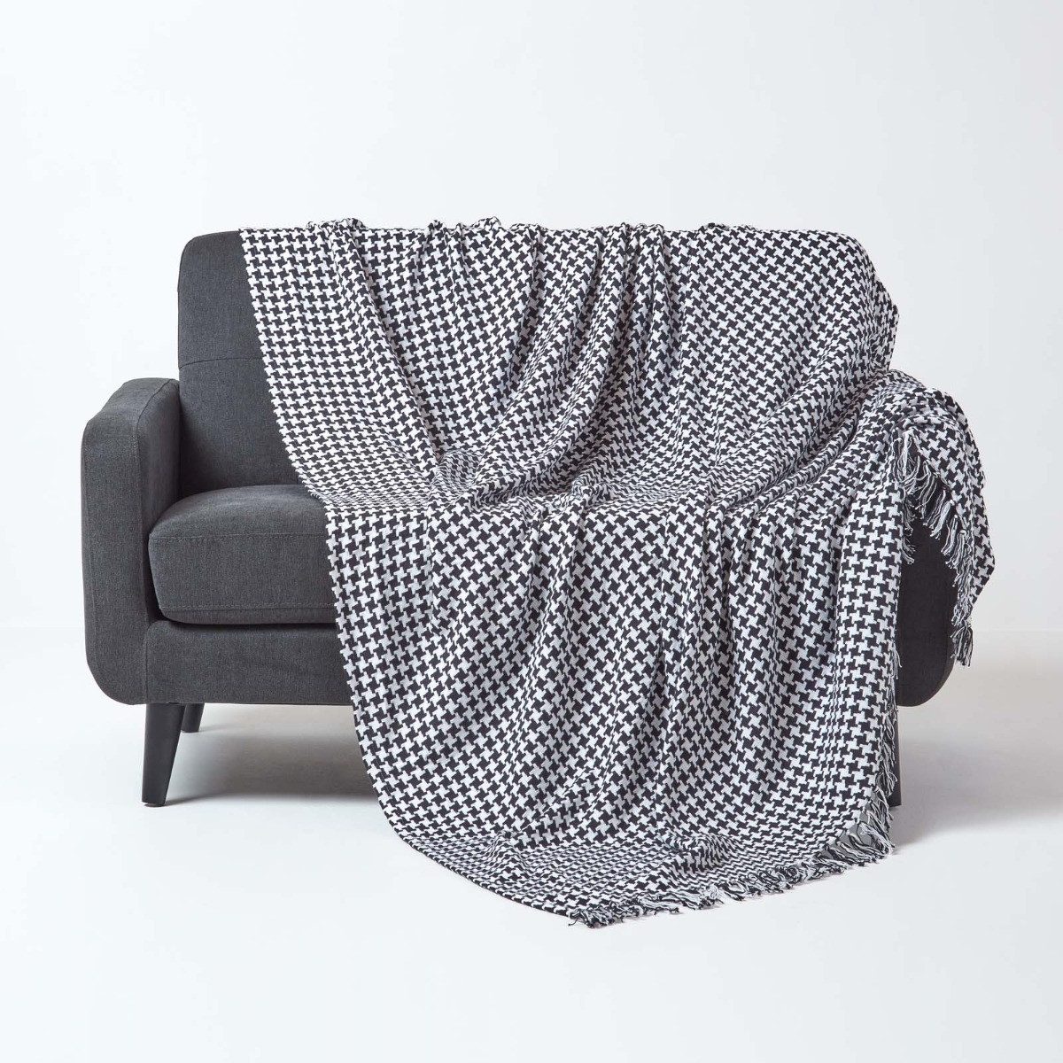 Plaid Sofaüberwurf mit Hahnentrittmuster, schwarz/weiß, 150 x 200 cm, Homes günstig online kaufen