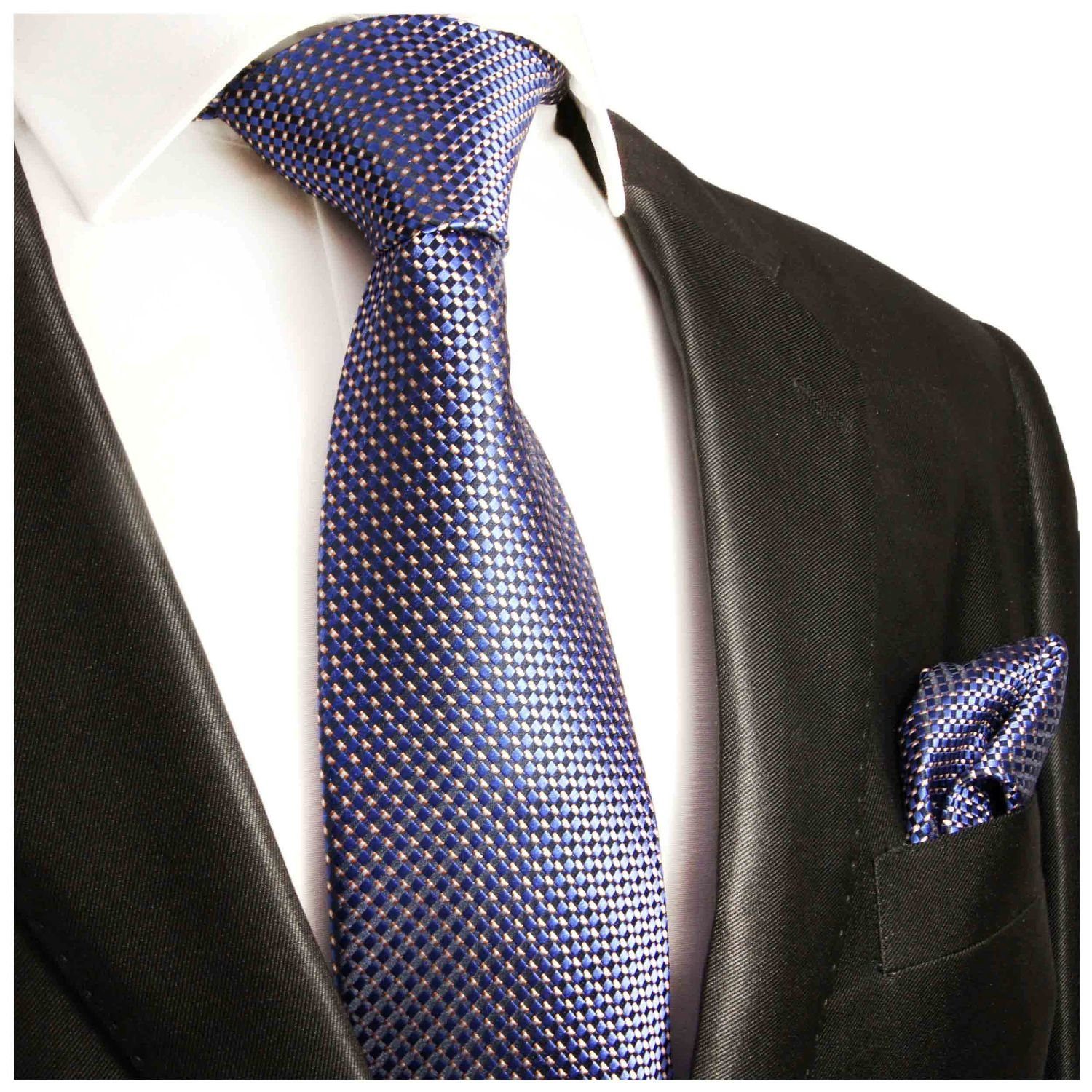 Paul Malone Krawatte Herren Seidenkrawatte mit Tuch modern gepunktet 100% Seide (Set, 2-St., Krawatte mit Einstecktuch) Breit (8cm), Extra lang (165cm), blau 393 | Breite Krawatten