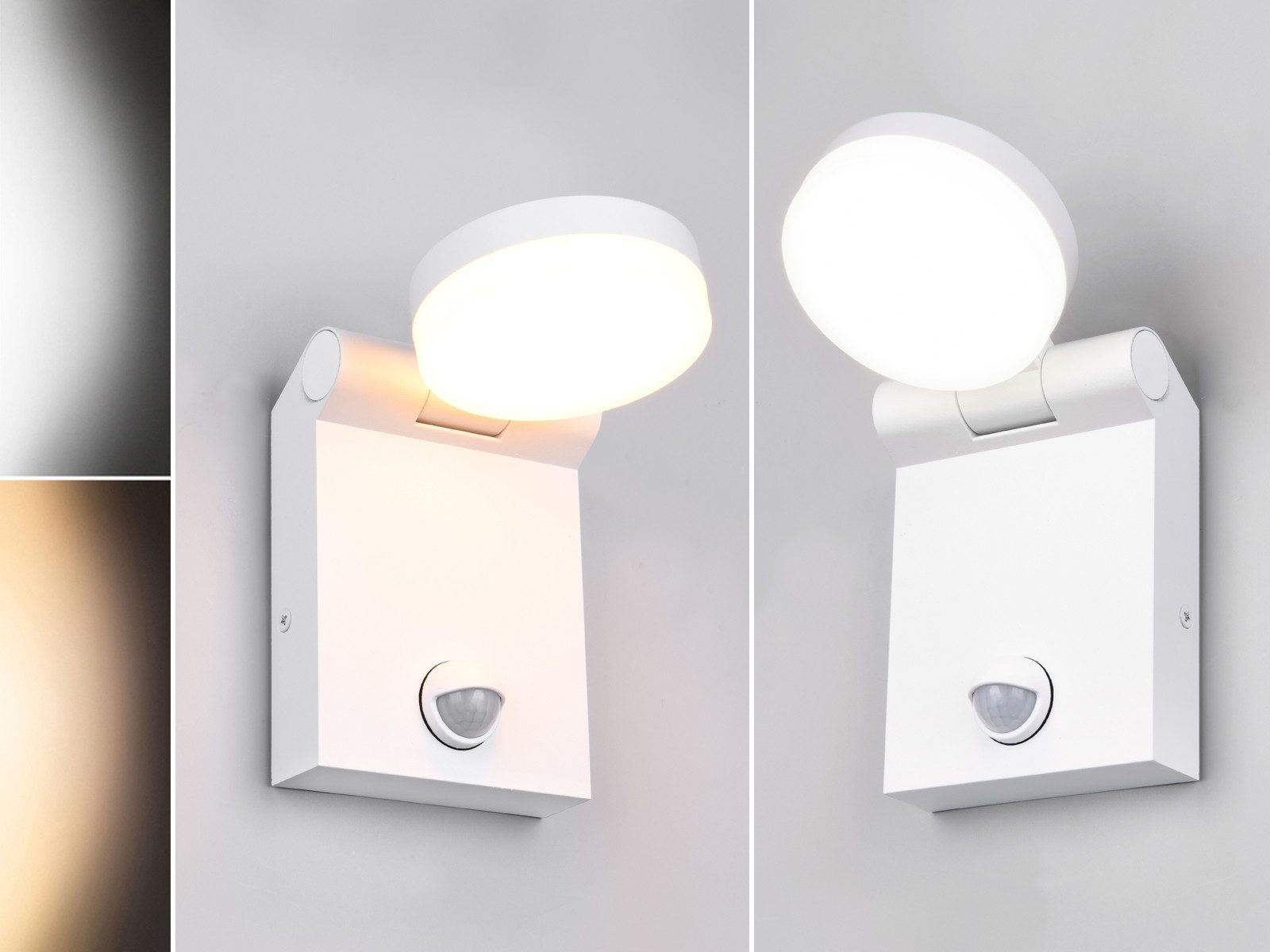 TRIO Leuchten LED Außen-Wandleuchte, Bewegungsmelder, LED fest integriert, Neutralweiß, Warmweiß, 2er-SET Außenleuchten Weiß, Fassadenbeleuchtung Haus-wand, Höhe 19cm