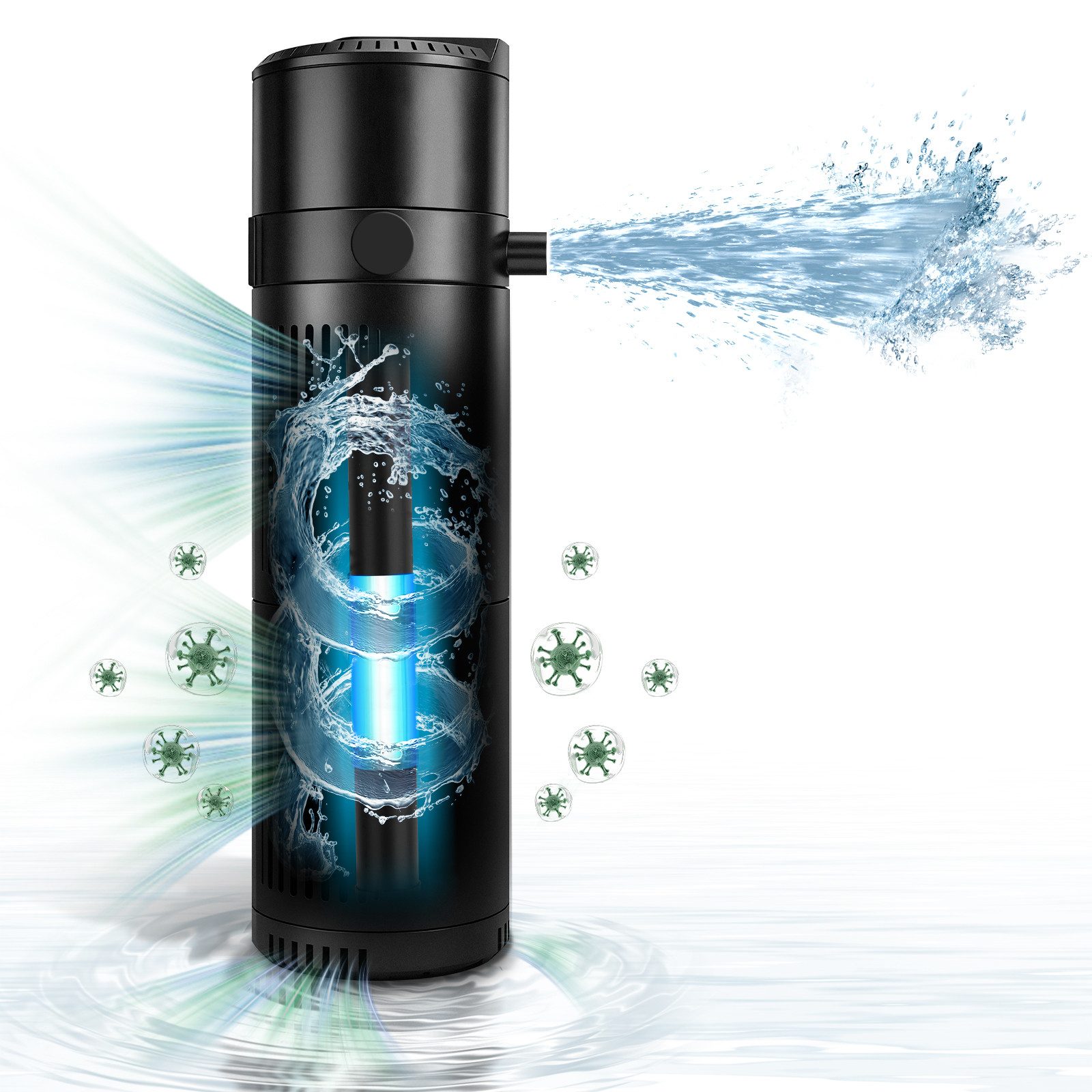 XERSEK Umwälzpumpe 4in1 Aquarium Innenfilter 1200L/h Filterpumpe mit UVC Klärer Timer (Für 180-420L, 18W Pumpe, Filterung Belüftung Strömung Regenwald-Modus), Anti Algen, Luftzufuhr Keimreduzierung für Fischtank Aquarium