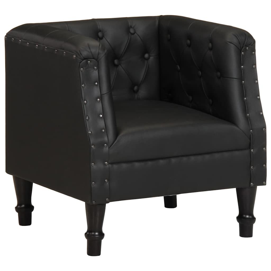 furnicato Sessel Echtleder-Loungesessel Schwarz 60x57x64 cm mit Vollholz-Beinen (1-St), Vintage-Sessel mit Ziegenleder, Nieten-Design für das Wohnzimmer