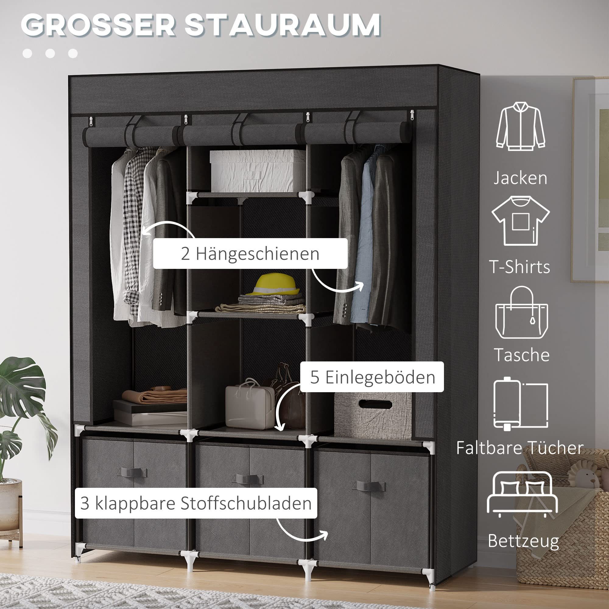 BlingBin Kleiderschrank Stoffschrank mit Kleiderstange, Schublade, günstig online kaufen