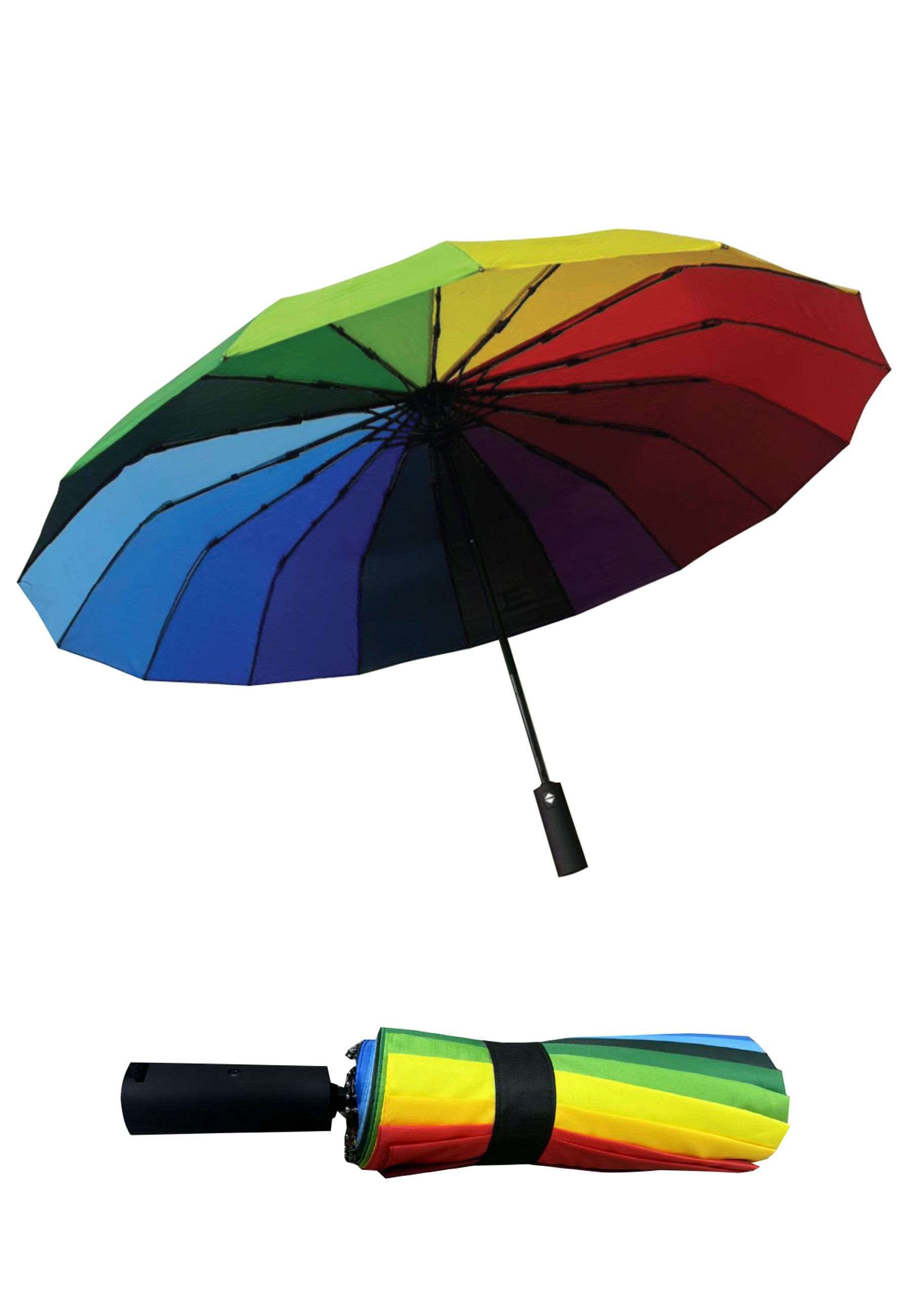 Yuhu Taschenregenschirm Regenbogen Taschenregenschirm mit Automatik & 16-facher Verstrebung