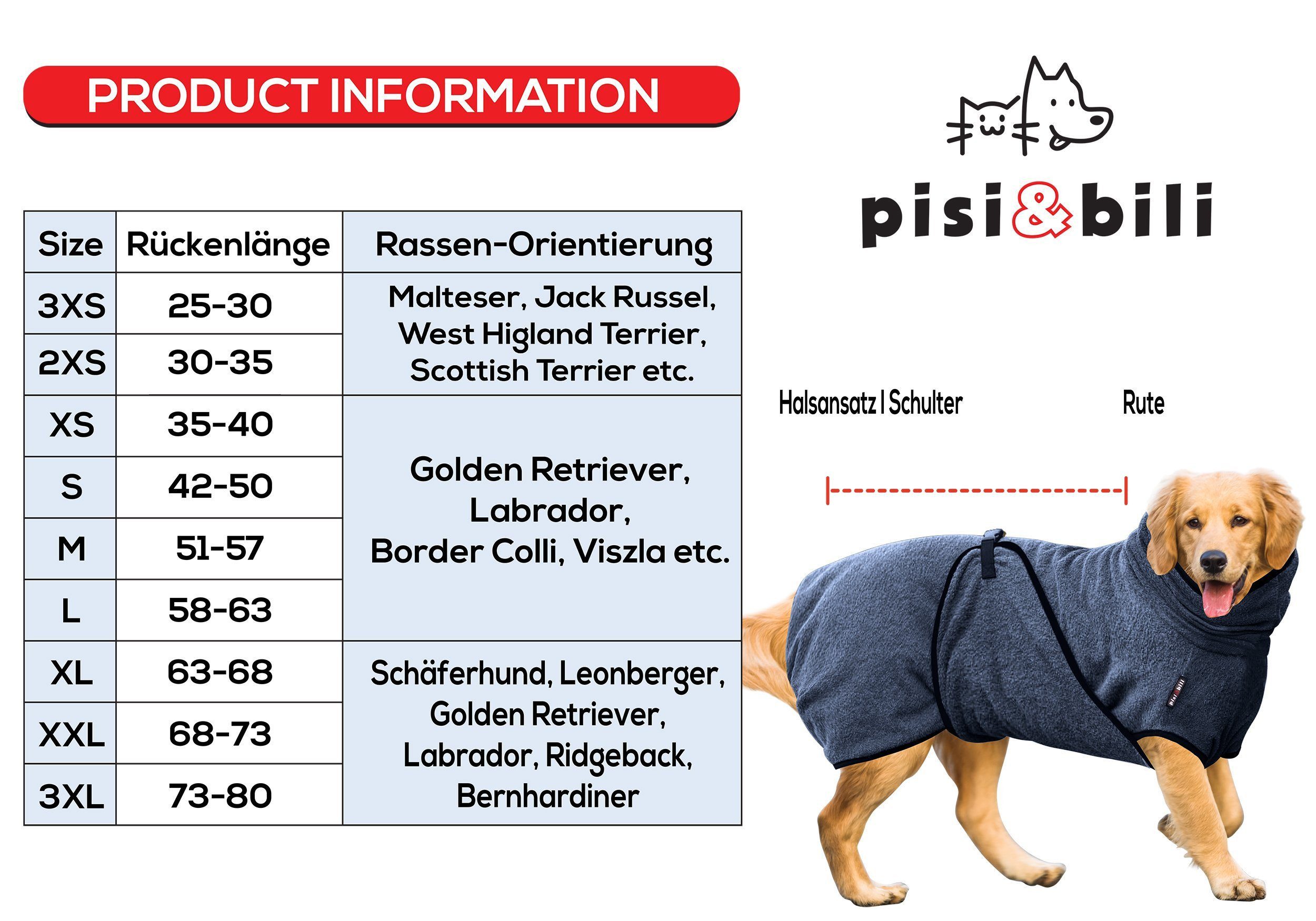 Pisi & Bili Hundebademantel 100% Baumwolle Hundebademantel, Wintermäntel, zum Trocknen