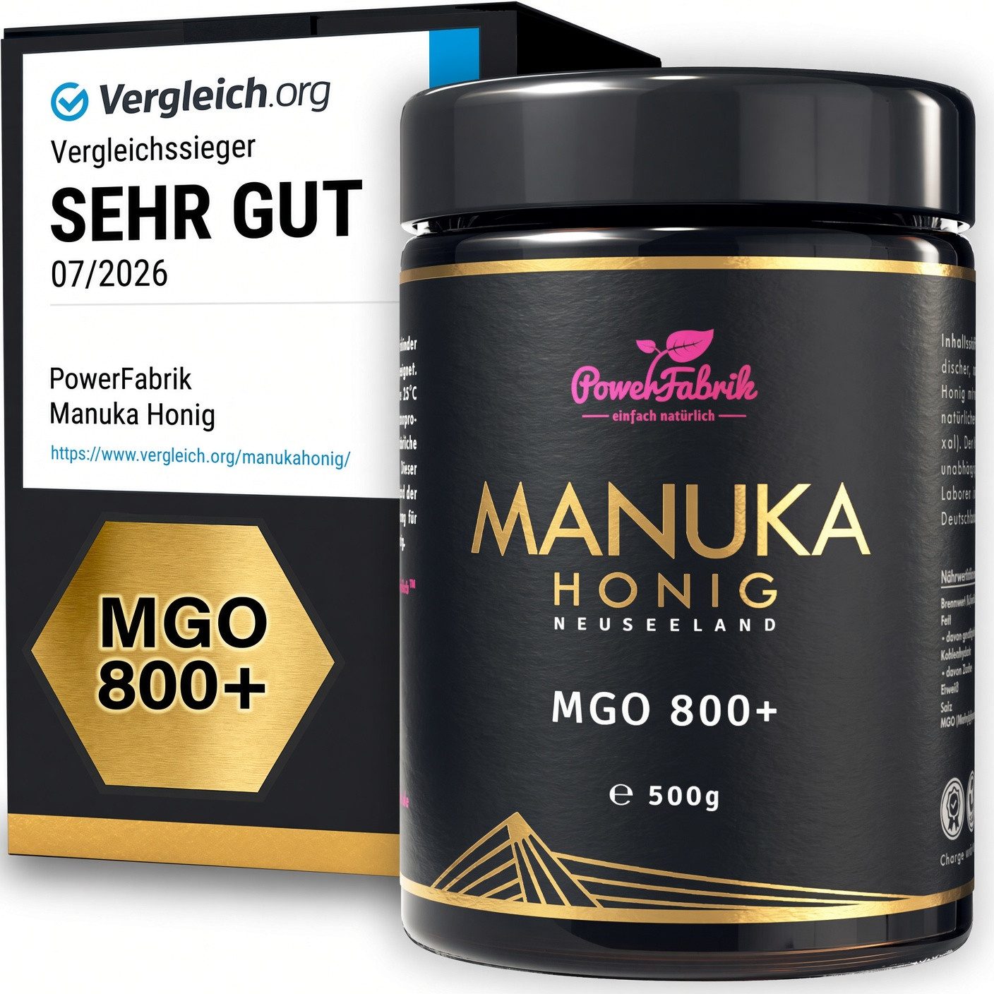 PowerFabrik Honig Manuka Honig MGO 800+, 500g, Original aus Neuseeland, im Glas, HALAL, 1 x
