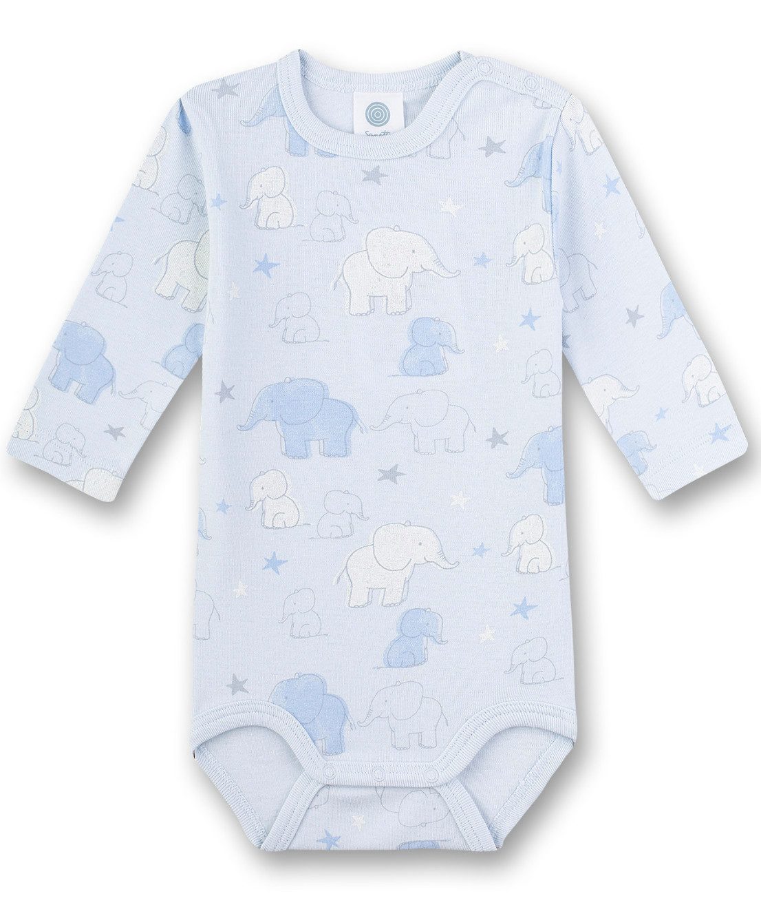 Sanetta Langarmbody Baby Langarmbody aus Baumwolle mit Elefanten-Allover
