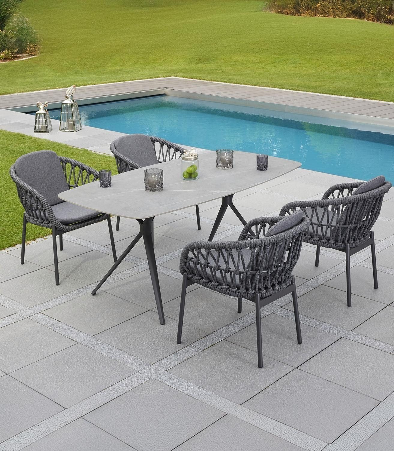 Outdoor Gartenstuhl BARI, Anthrazit, Dunkelgrau, Aluminium, Bezüge aus Olefin, mit Kissen