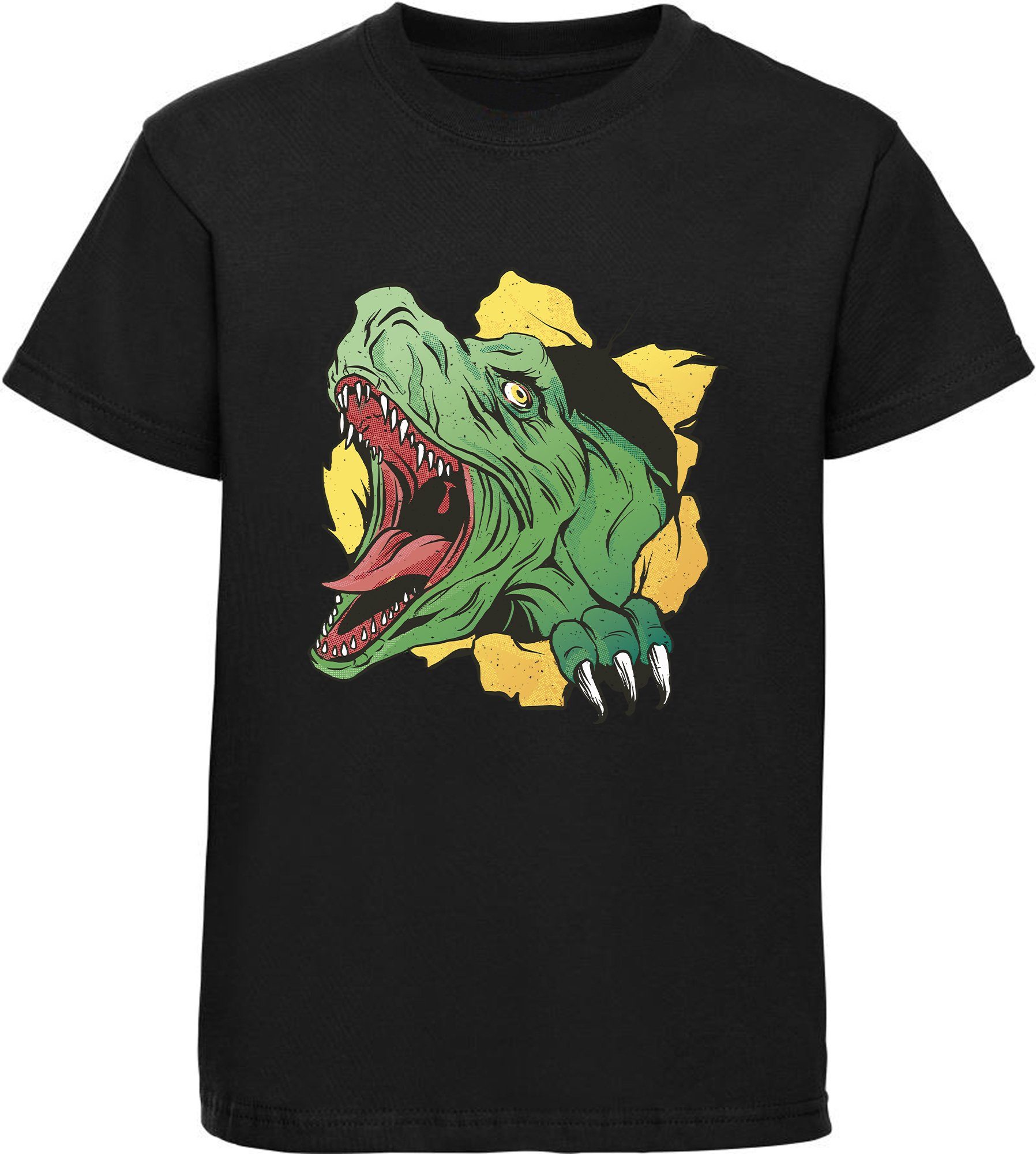 T-Shirt Baumwollshirt weiß, mit blau, i68 Kopf bedrucktes MyDesign24 Print-Shirt Dino, T-Rex schwarz, rot, Kinder mit