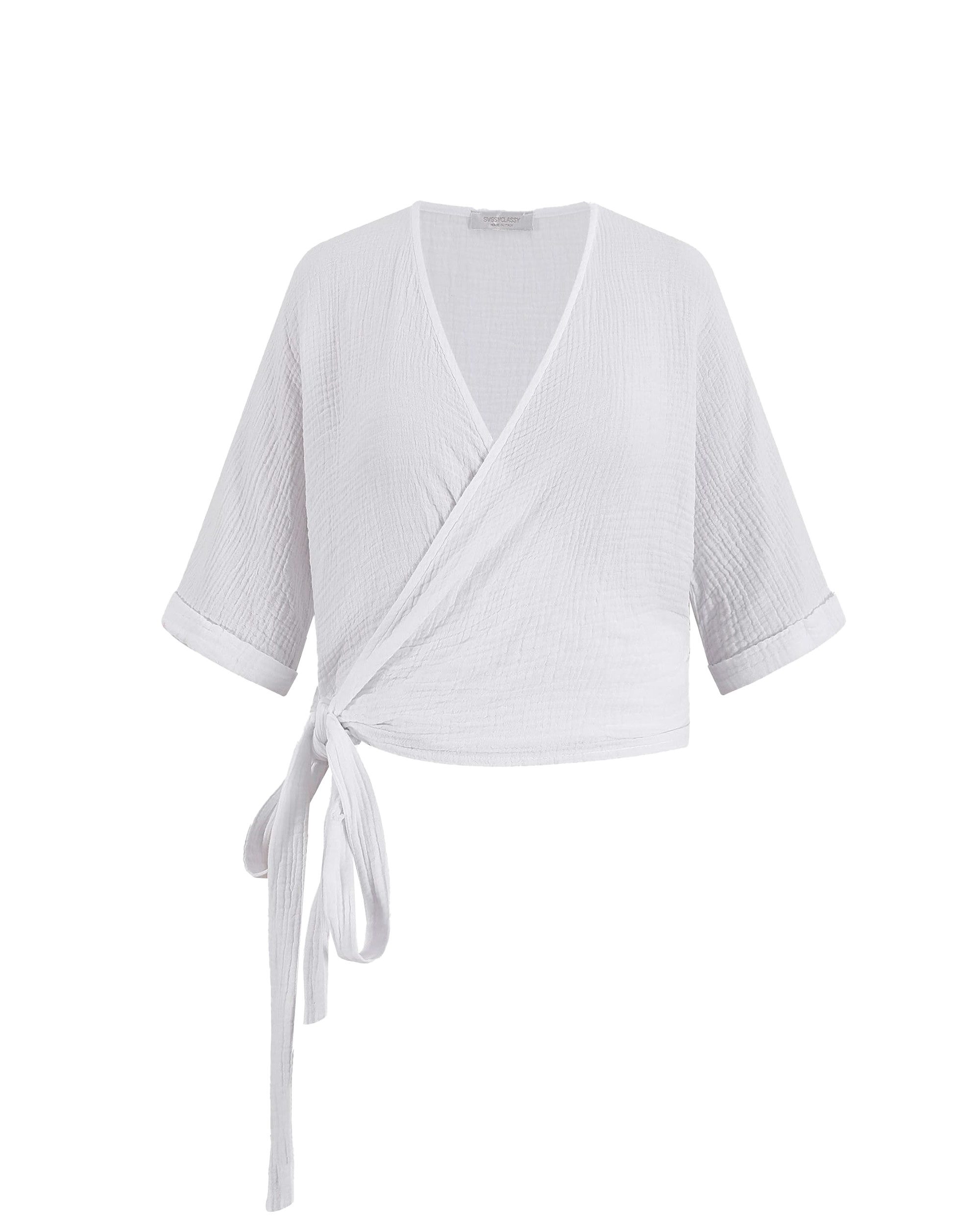 Wickelbluse Musselin Bluse mit Bindeband und lockerer Passform