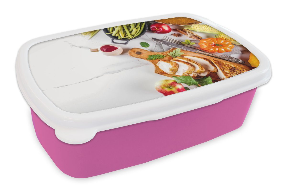 Kräuter, (2-tlg), MuchoWow Lunchbox Küche Kunststoff, Mädchen, Brotbox - für Kinder, Gemüse - Fleisch Kunststoff rosa Snackbox, Brotdose Erwachsene, -