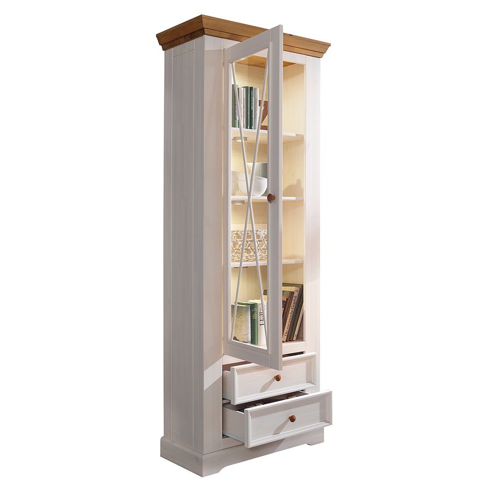 Lomadox Wohnwand WARNA-69, (4-St), in Kiefer weiß mit Eiche im Landhausstil