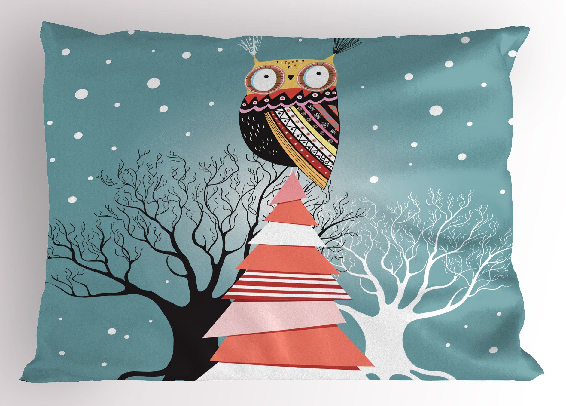 Kissenbezüge Dekorativer Standard King Size Gedruckter Kissenbezug, Abakuhaus (1 Stück), Weihnachten Eule sitzt auf einem Baum