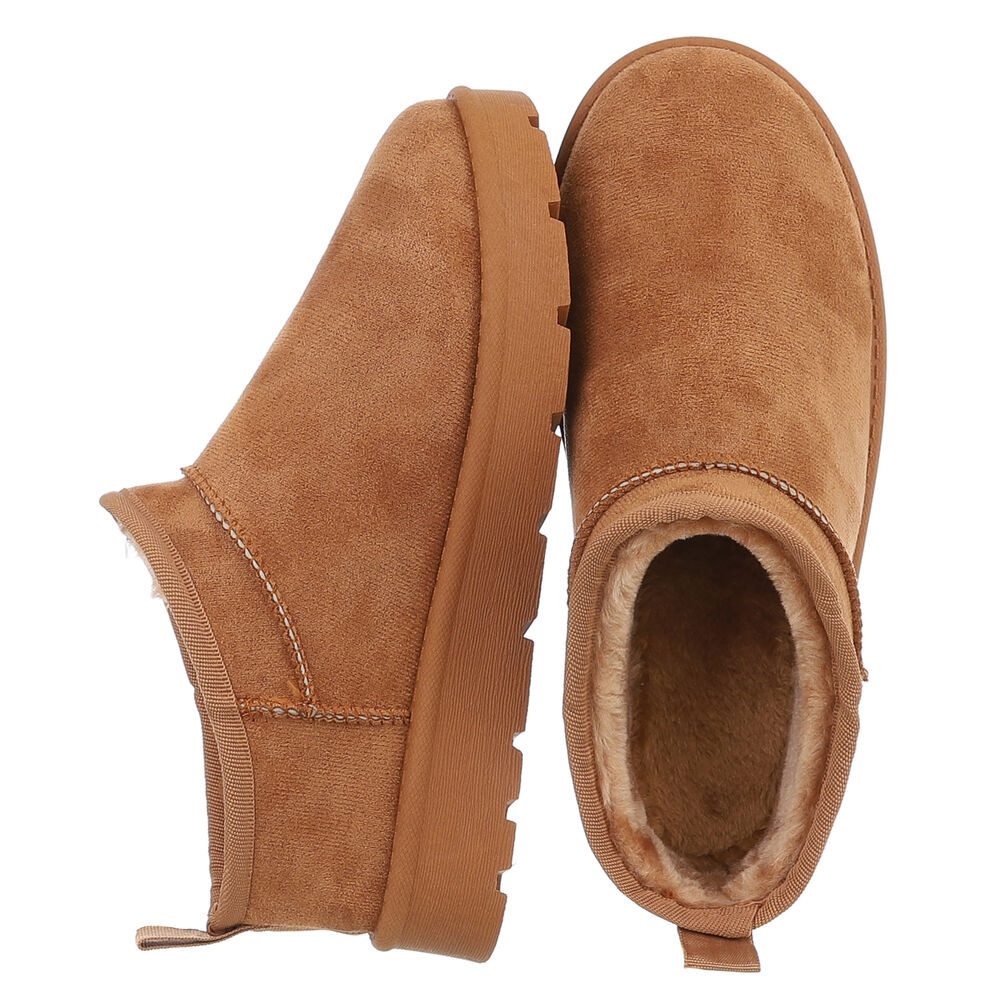Ital-Design Bequeme Damenfreizeitschuhe mit praktischem Design Snowboots (90624813) Flach Plateaustiefeletten in Camel