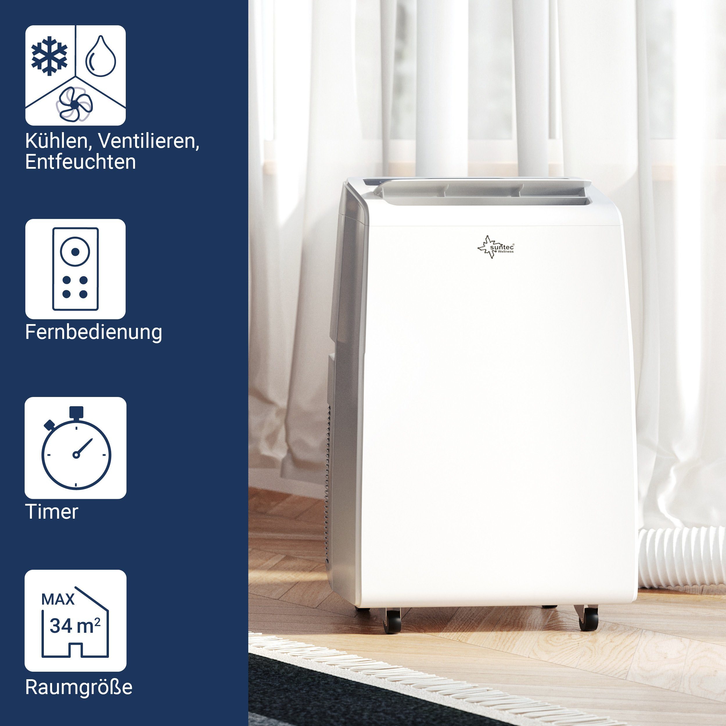 Mobile Advance Entfeuchter Suntec Wellness 80 9.0 Eco Kühler 3-in-1-Klimagerät m³, für R290, & Klimaanlage bis Räume