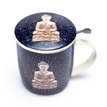 yogabox Tasse Set Teetasse Buddha blau, Bone China-Porzellan