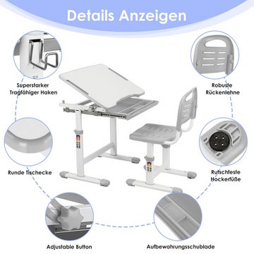 TLGREEN Kinderschreibtisch, mit Stuhl, Höhenverstellbar, Kindertisch Stuhl Set