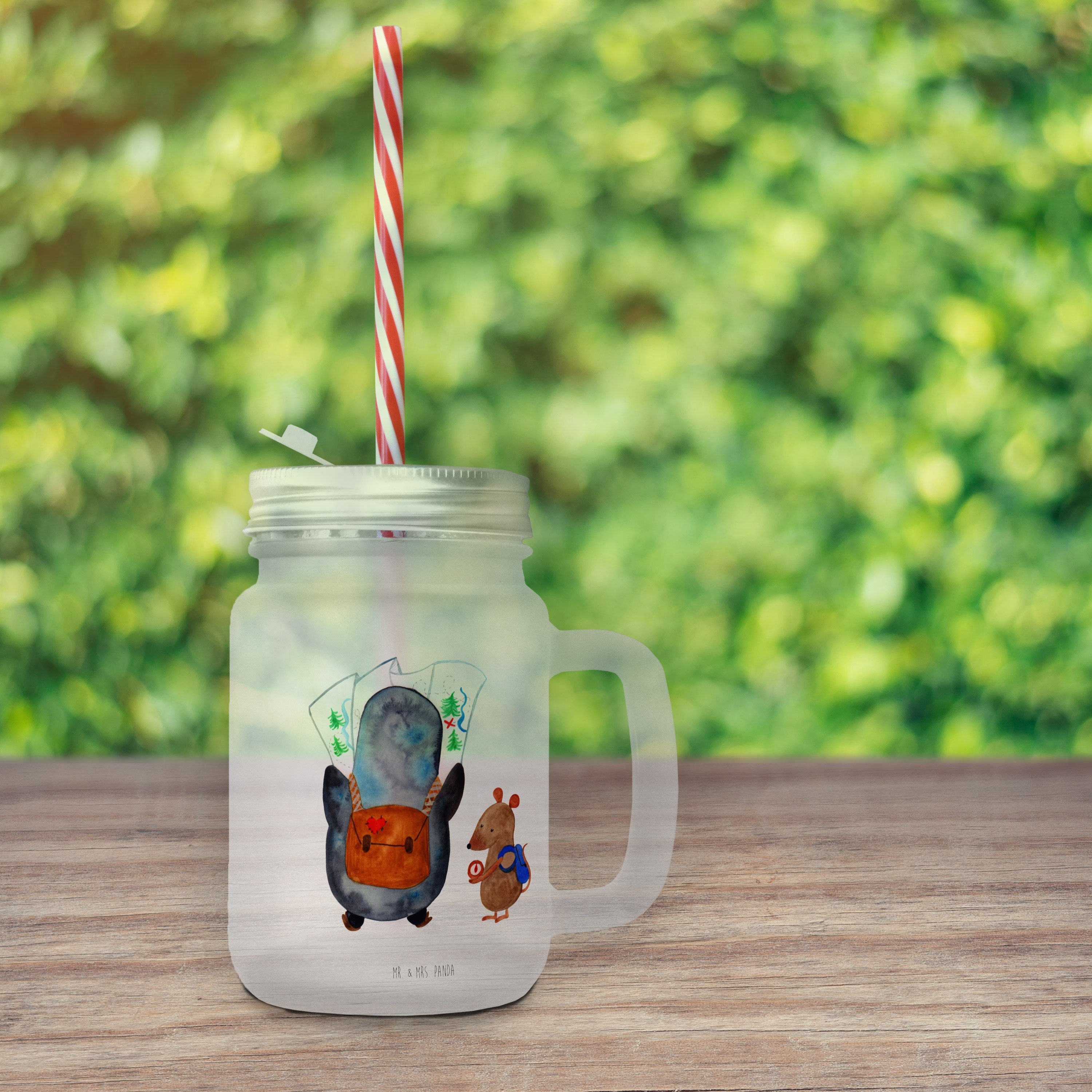 Mr. & Mrs. Panda Glas Pinguin & Maus Wanderer - Transparent - Geschenk, wandern, Sommerpart, Premium Glas