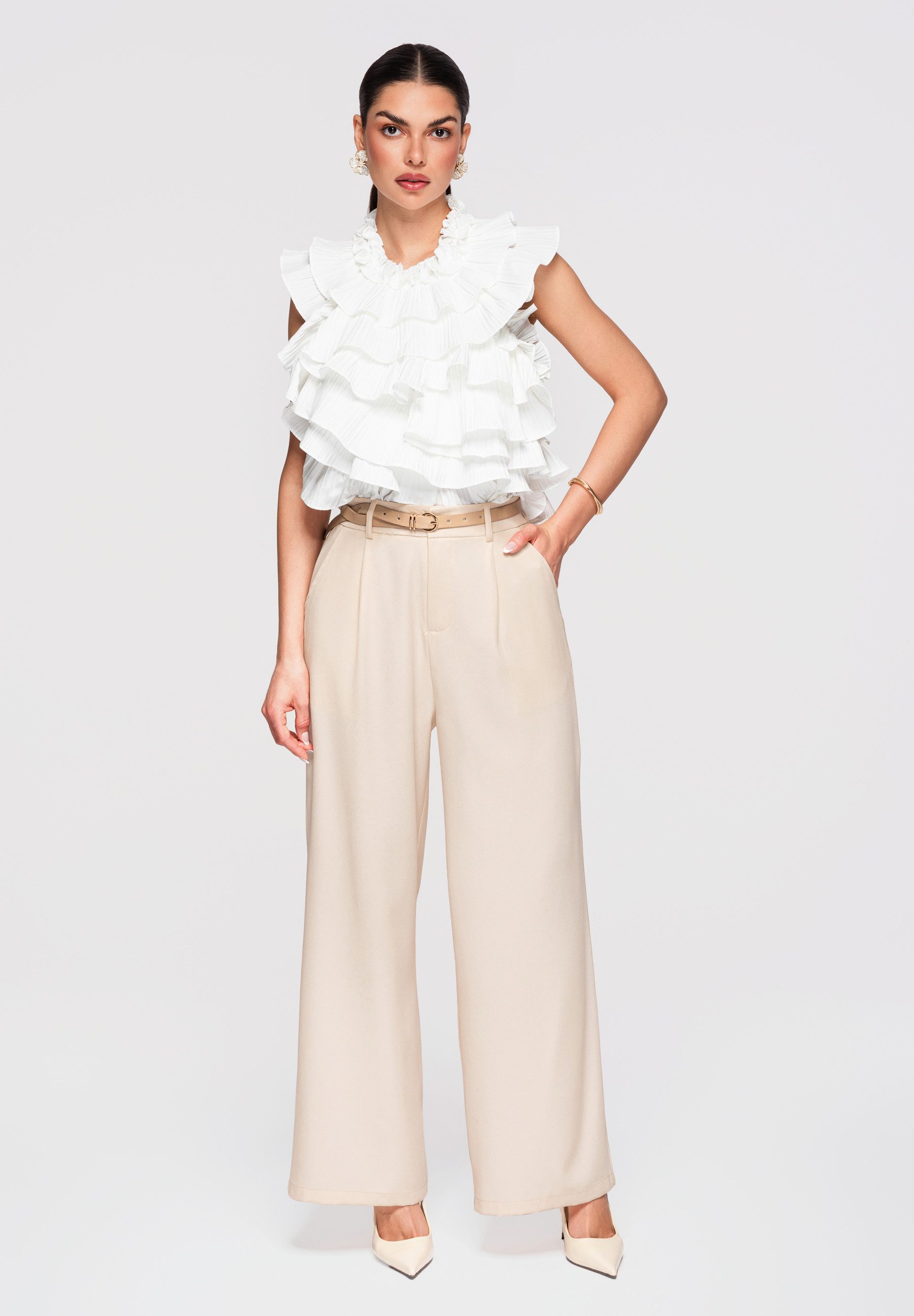 OMBRE Palazzohose Damen Wide Leg Hose mit elastischer Taille Beige M (kein günstig online kaufen