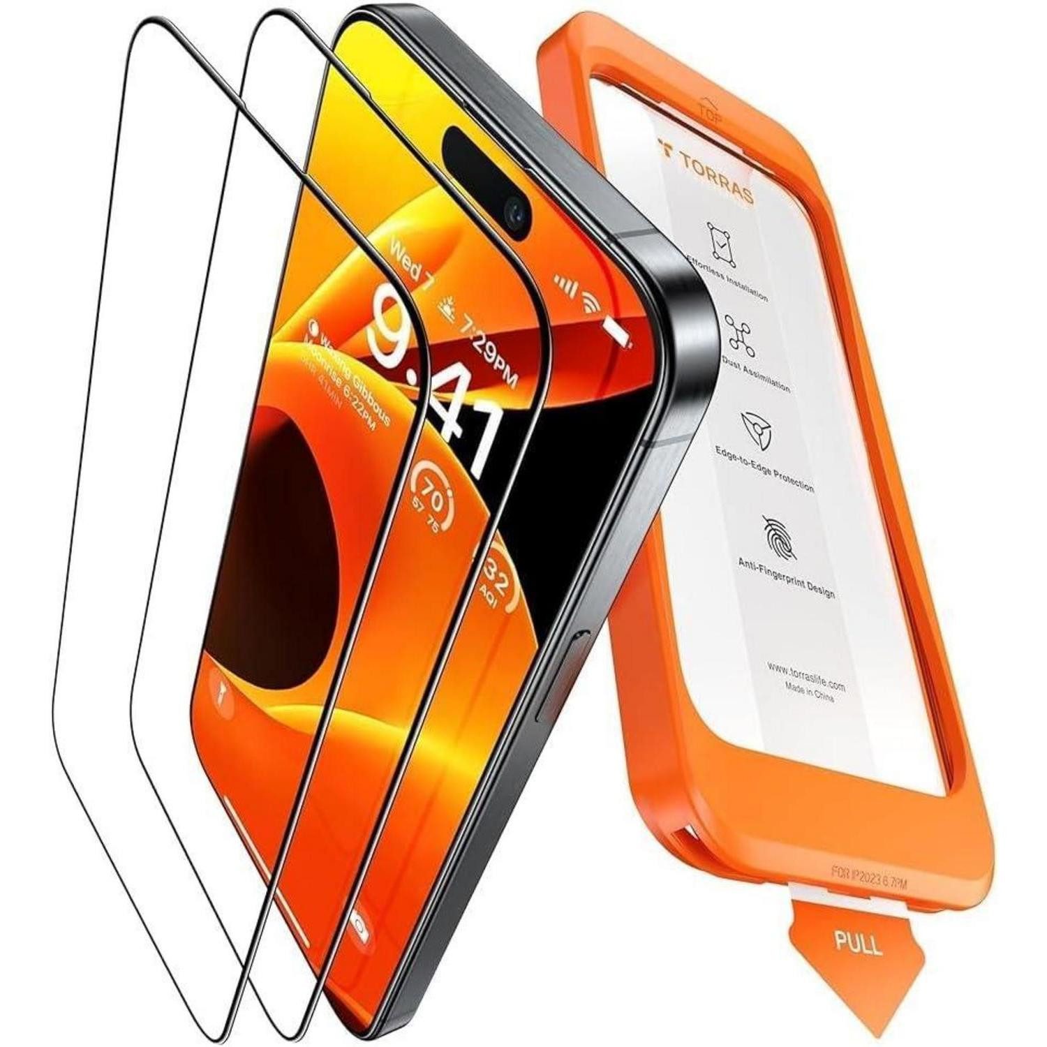 TORRAS Displayschutzglas Schutzfolie iPhone 15 Pro Max Panzerglas 2 Stück 9H Full Screen