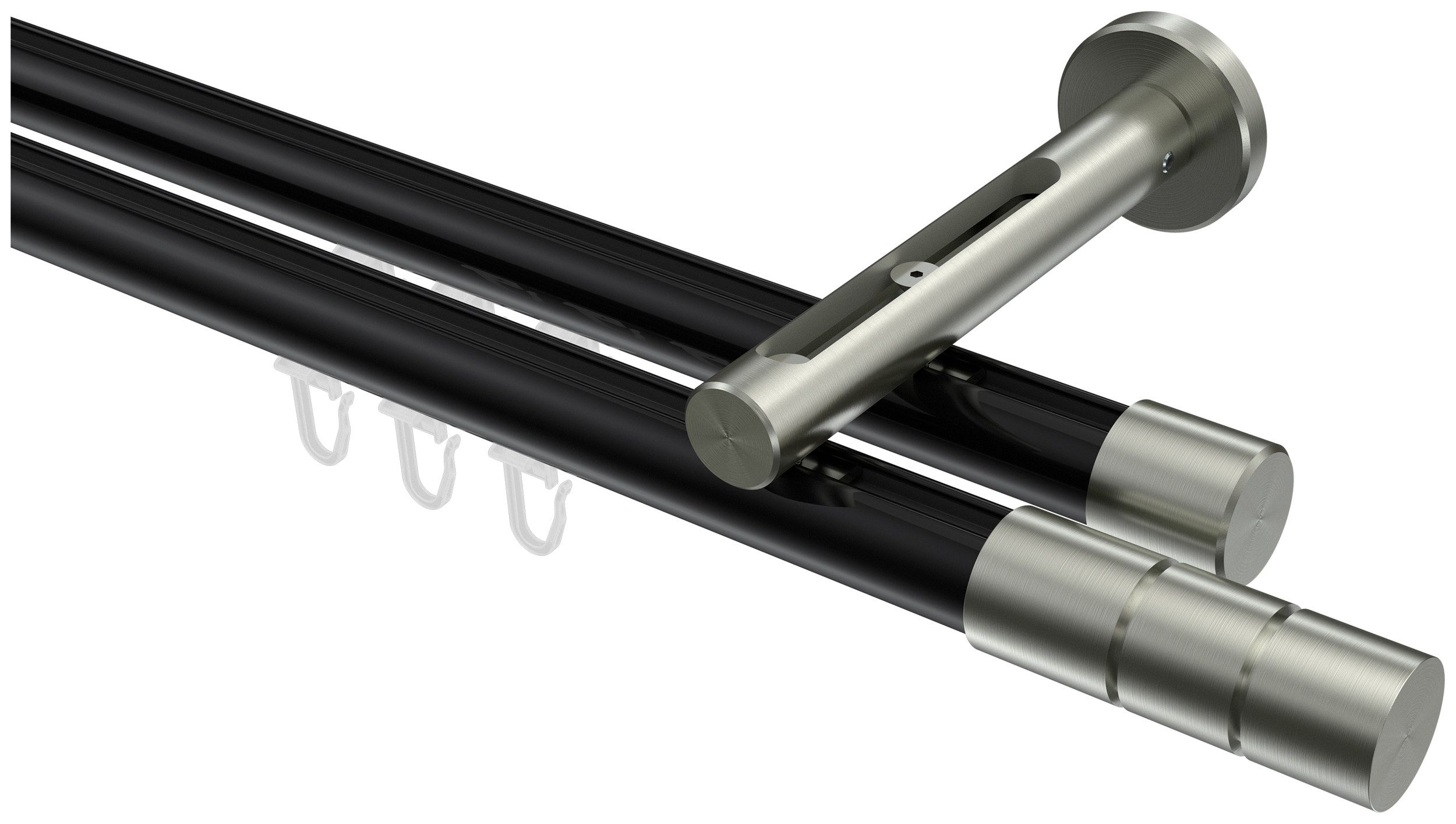 INTERDECO Innenlaufschiene Siteno Elanto, Ø 20 mm, 2-läufig, Fixmaß, kürzbar, Wandmontage, Aluminium, Schwarz / Edelstahl-Optik / Bicolor