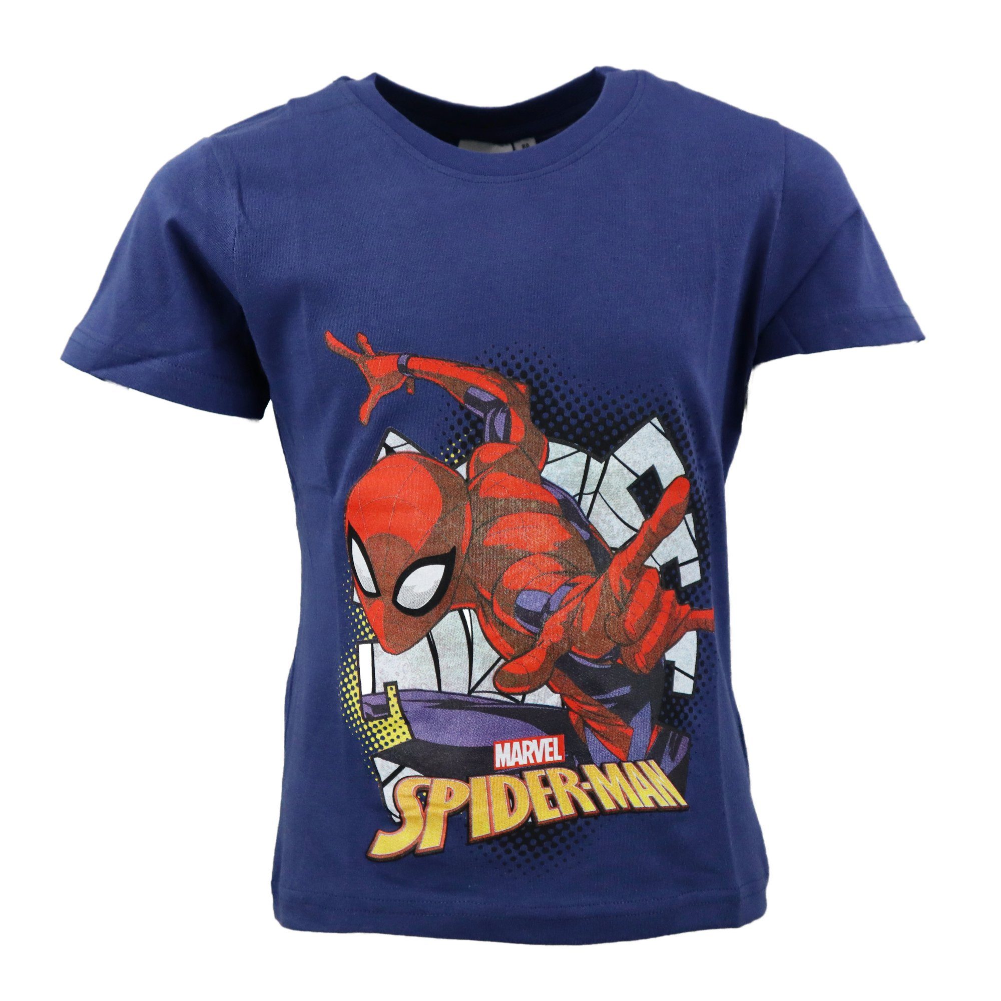 Gr. Baumwolle 98 MARVEL Spiderman Print-Shirt 100% bis Shirt kurzarm T-Shirt Jungen Kinder 128, Dunkelblau