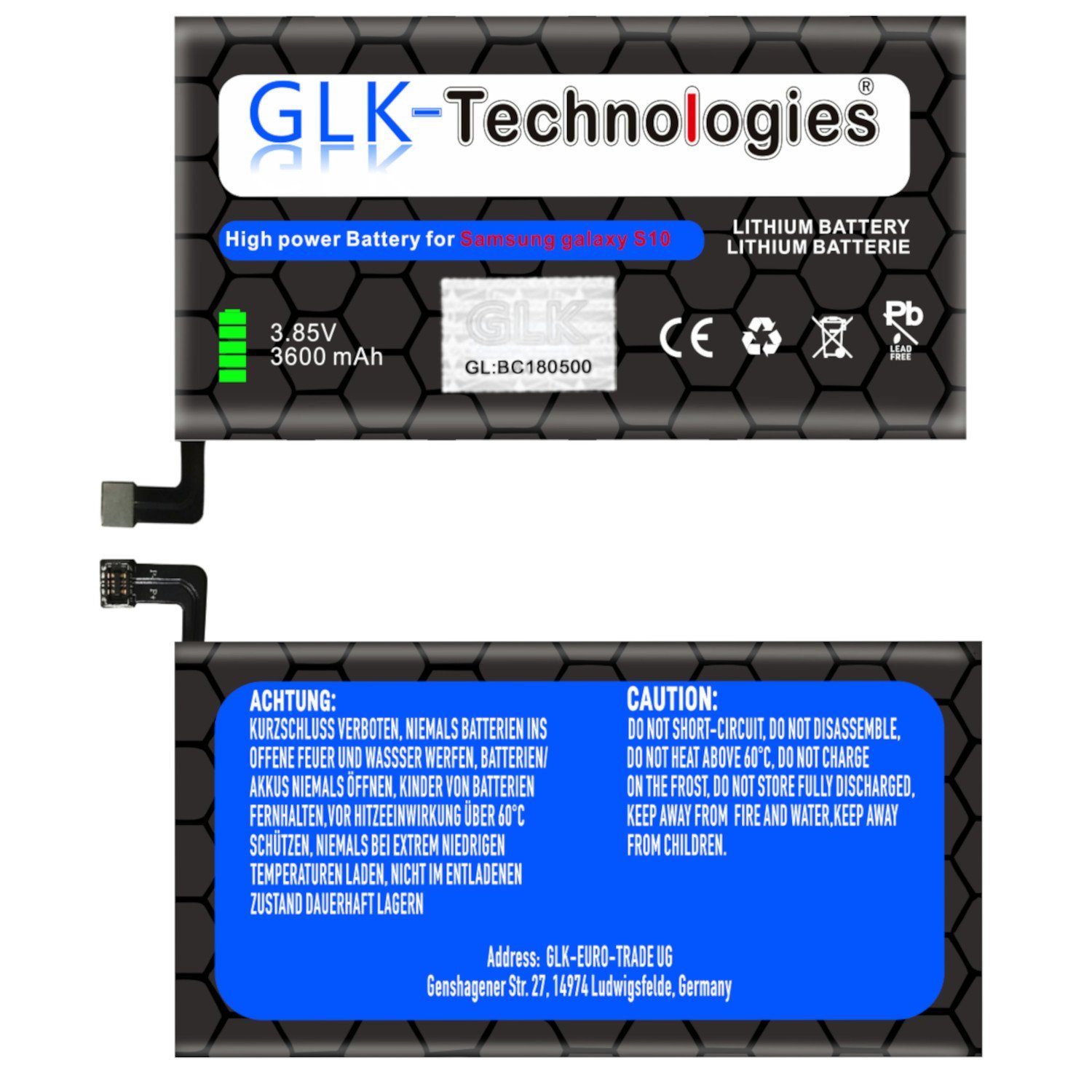 kompatibel High mAh EB-BG973ABU 3600 S10 Galaxy Power (3,85 Samsung Set Ersatzakku V) Smartphone-Akku G973F mit Ohne GLK-Technologies