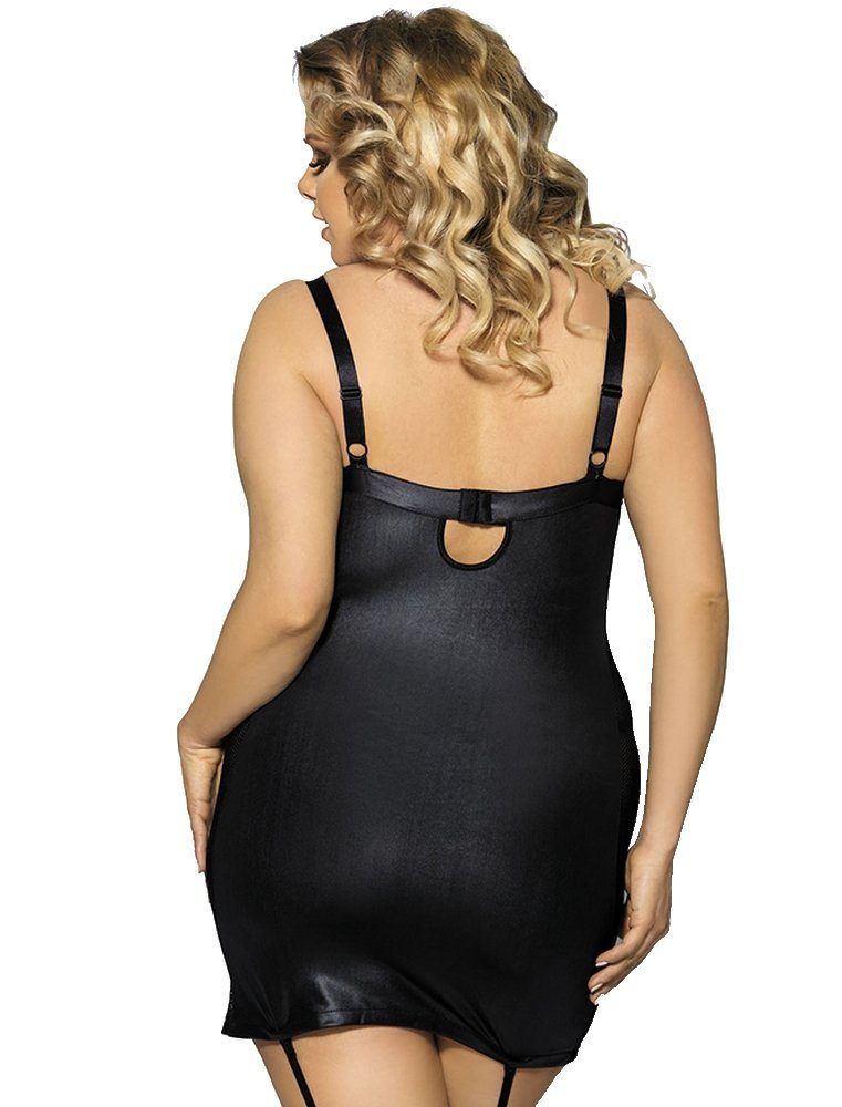 Lau-Fashion Lederkleid Dessous Netz Lack Schwarz Wetlook mit Strapshalter N günstig online kaufen