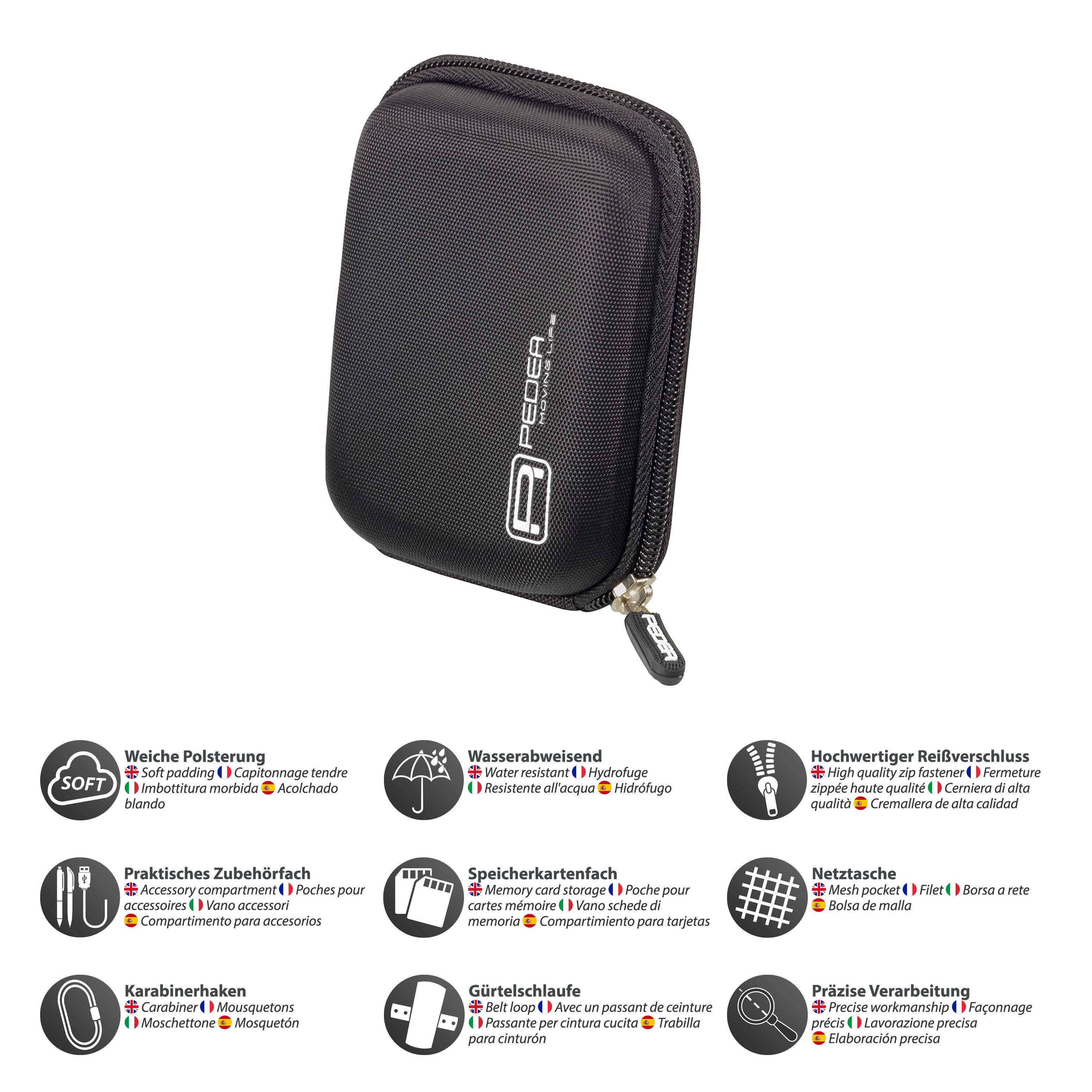 PEDEA Kameratasche Hardcase für Digitalkamera Kompaktkamera & Action Cams, Hardcase Schale, wasserabweisend, Zubehörfach, Karabine & Umhängeband – Bild 3 von 5