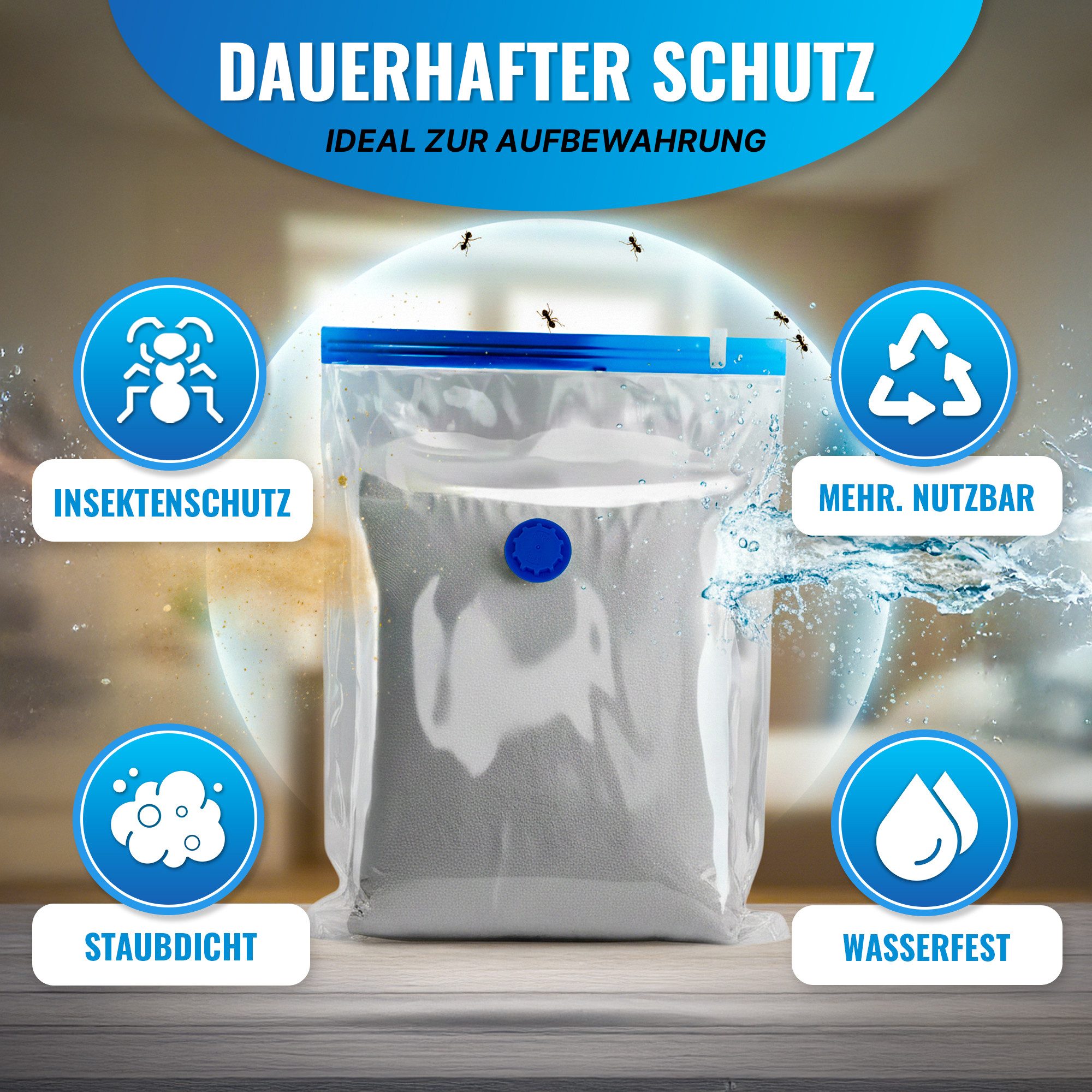 Allyson Vakuumbehälter Vakuumierbeutel für Kleidung Mit Pumpe – platzsparend & luftdicht, (Komplett-Set), 16 Stück Inkl. elektrischer Pumpe und 4 verschiedenen Beutelgrößen