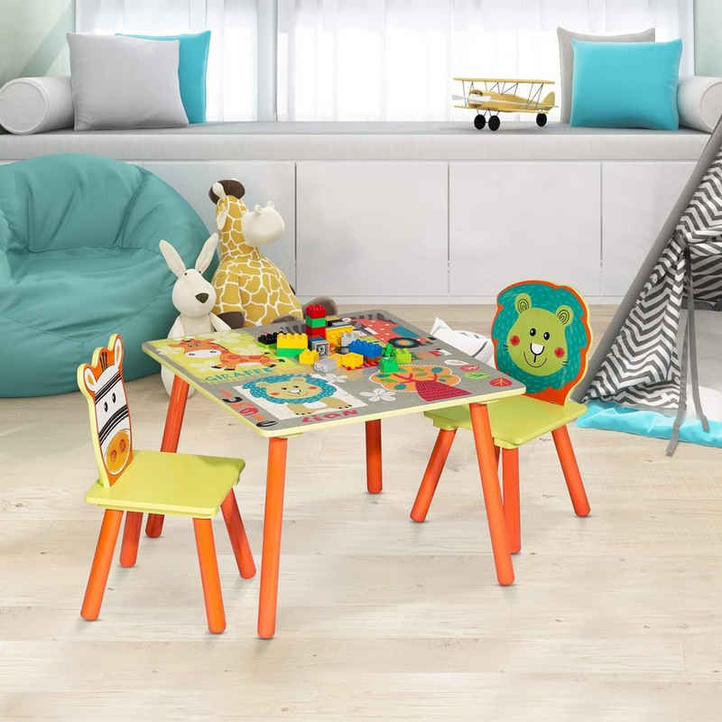 Woltu Sitzgruppe, (3-tlg), Waldtiere Tisch&Stuhlsets Kindertisch mit 2 Stühle