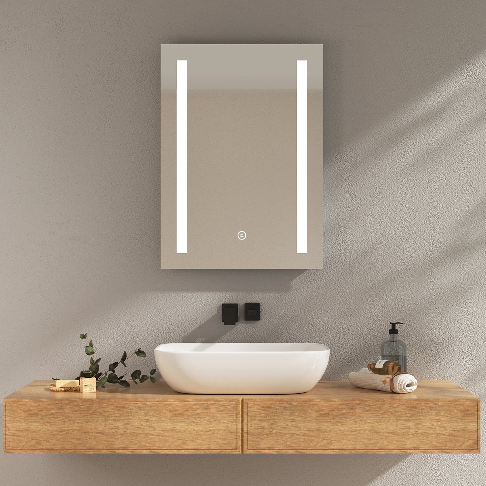 EMKE Badspiegel LED Wandspiegel mit Beleuchtung Modell 01 (Touch-schalter), mit Kaltweiß oder Warmweiß Beleuchtung und Beschlagfrei IP44