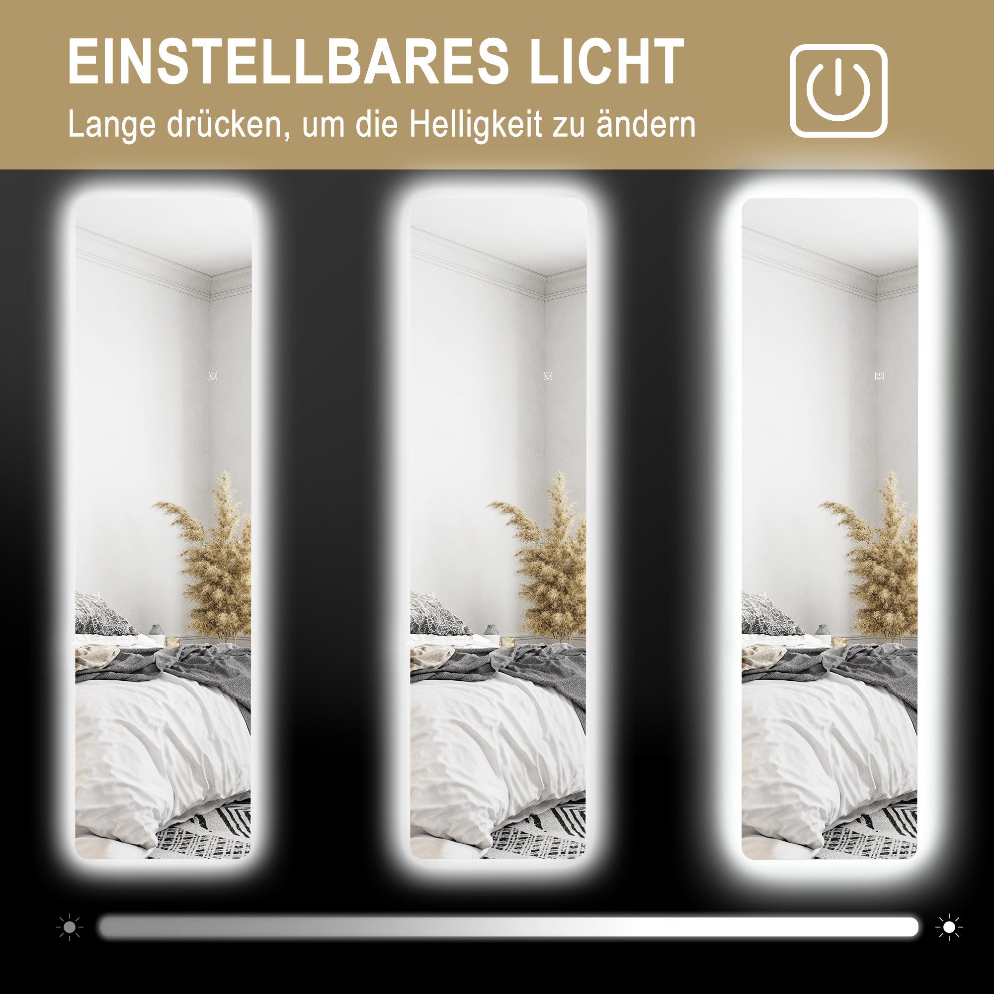 HOMCOM Standspiegel Bodenspiegel mit LED-Beleuchtung 3 Lichtfarben, bruchsicheres Glas (Wandspiegel, 1-St., Ganzkörperspiegel), für Schlafzimmer, Wohnzimmer, Tr – Bild 5 von 5