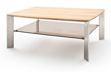 MCA furniture Couchtisch Nelia (Wohnzimmer Tisch 120x70 cm, Edelstahl), Asteiche massiv, mit Ablage